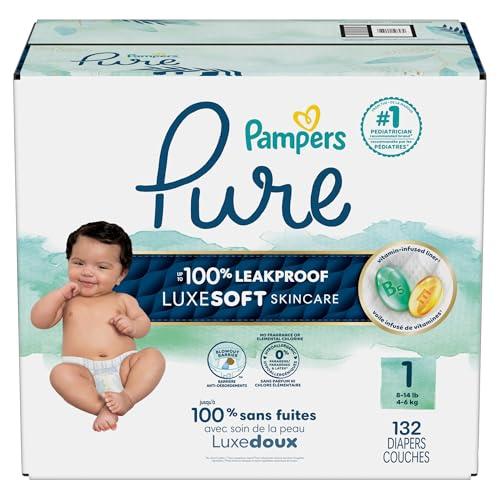 Pampers Pampers Baby Diapers - Pure Protection - Size 1, 132 Count, for up to 100% Leakproof, Premium Plant-based Skin Protection