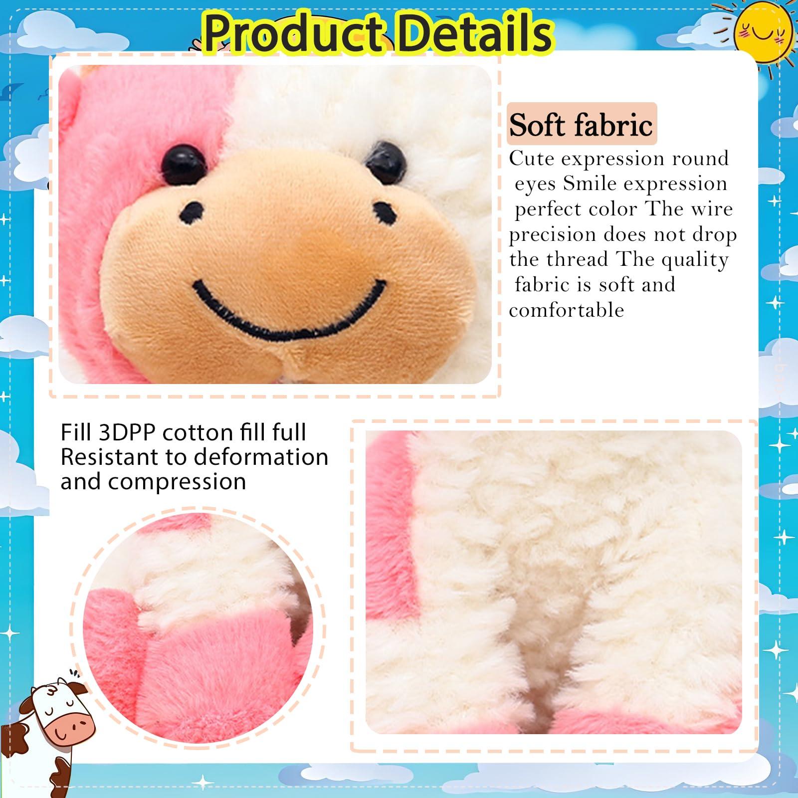 AUCOOMA AUCOOMA Cow Stuffed Animal Adorable Plush Pink Calf Fluffy Plush Doll Birthday Warm Gift for Kids Nursery Girls Toddlers Adults 9\"