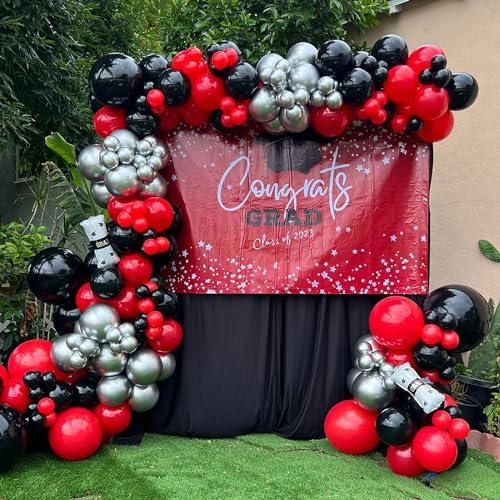 UAEYW 139Pcs Red and Black Balloon Arch Garland Kit for Graduation Party Decorations,Red Black White Silver Confetti Explosion Star Balloons for Class of 2024 Congrats Grad Celebrations Birthday Supplies