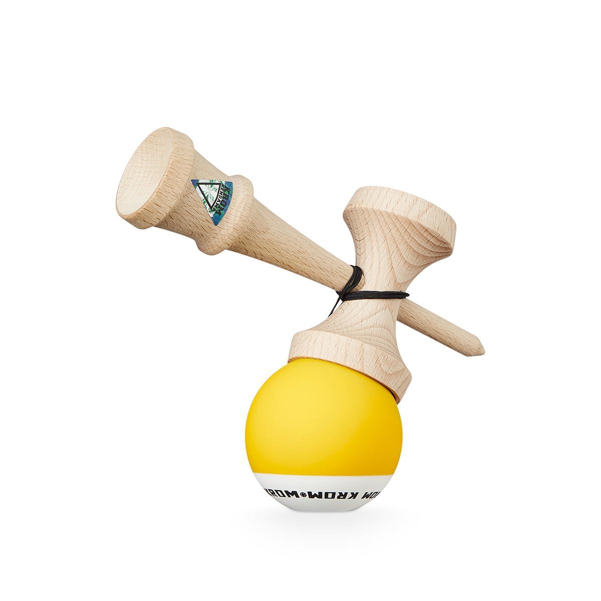 KROM KROM - Kendama Toy POP Yellow - High Wood Quality - Extra Strong - for Beginner and Pro - Gift Pack : Extra String + Stickers