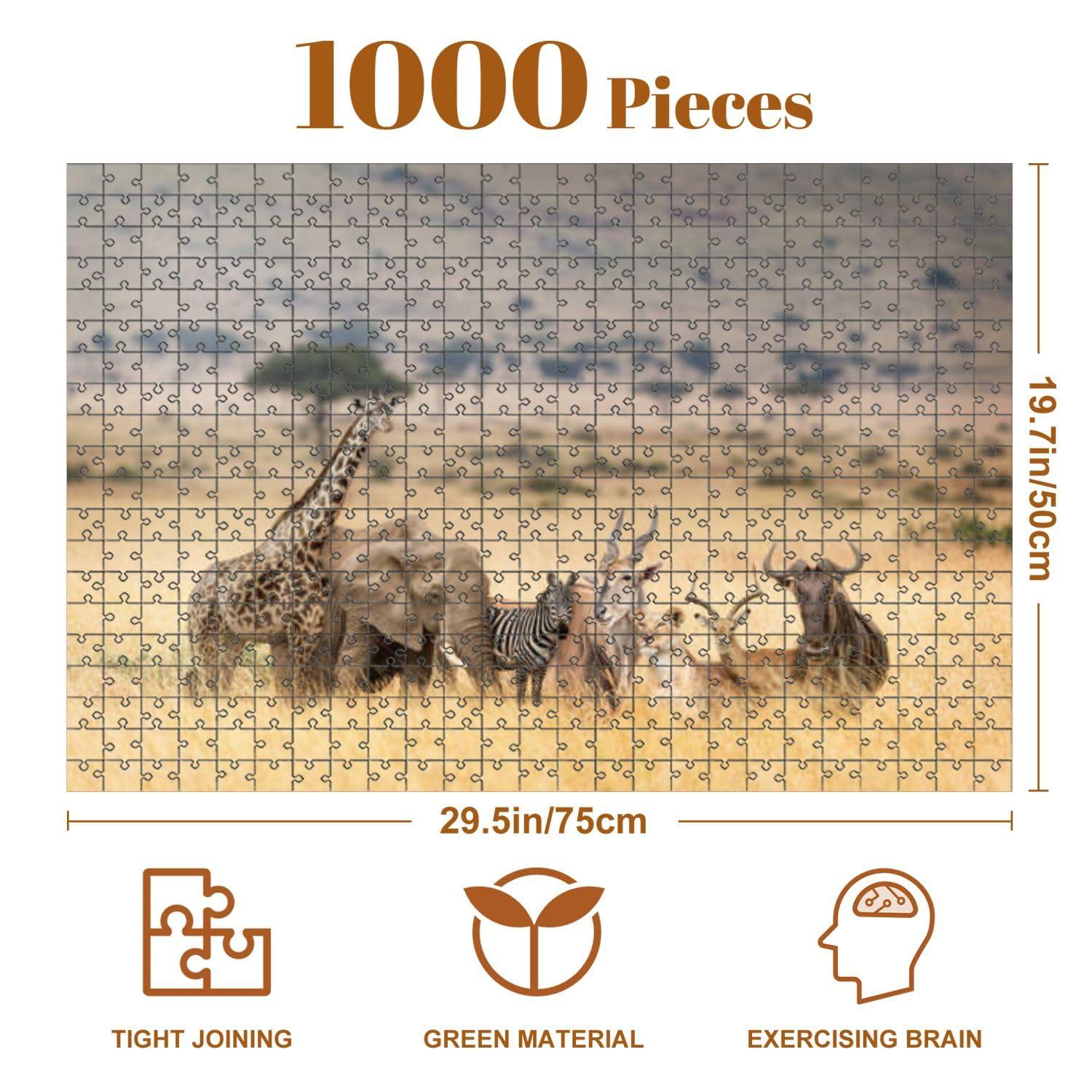 VETEB VETEB Jigsaw Puzzles 1000 Pieces for Adult African Animals Dreamy Kenya Scene Puzzle Game for Family Wooden Puzzle Toy Educational Games Puzzles for Home Decor