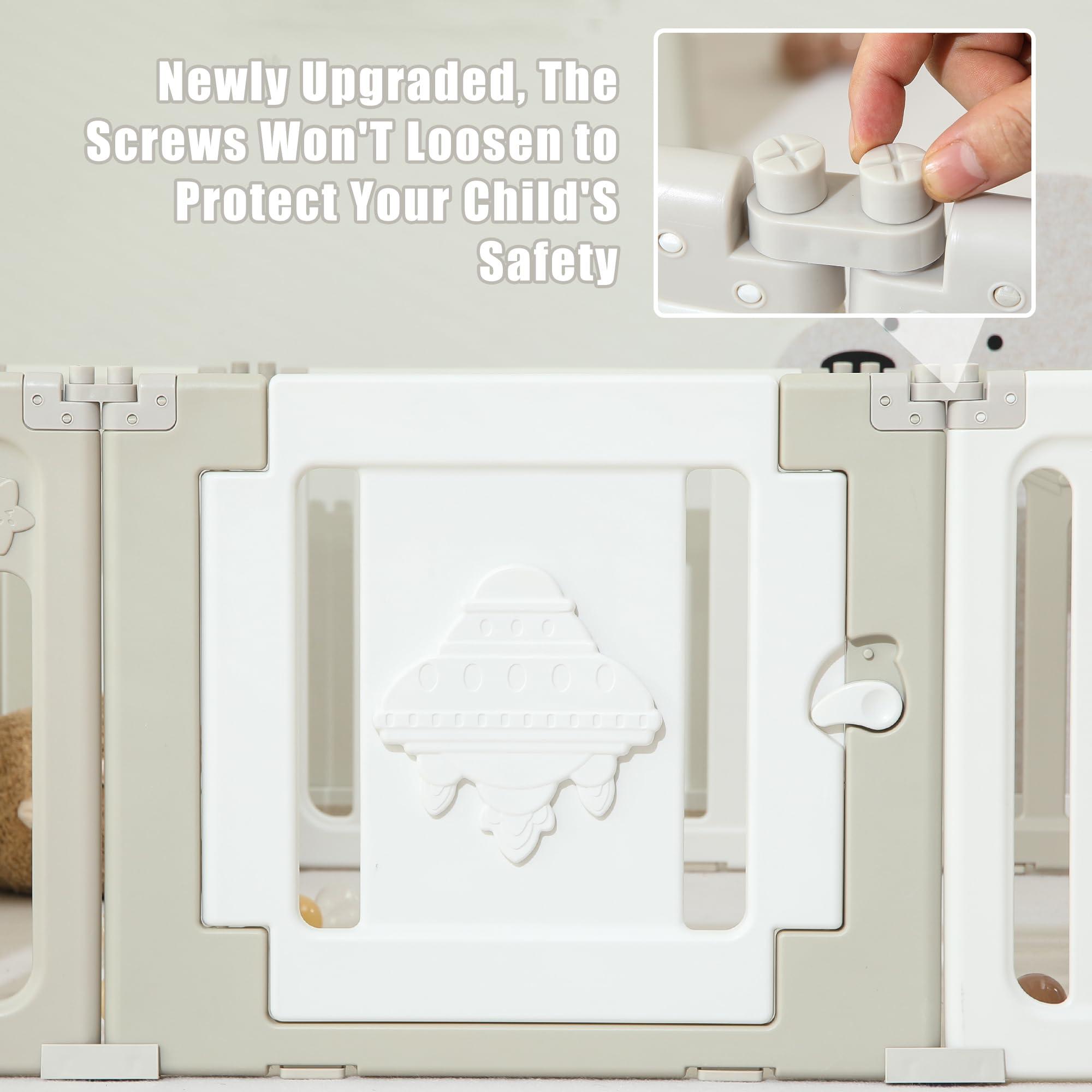 Bestgame Baby Play Pen, 22 Panels Extra Large Baby Playpen, Foldable Play Pens for Babies and Toddlers, UFO Portable Baby Fence, Baby Gate Playpen, Baby Play Yard, Grey