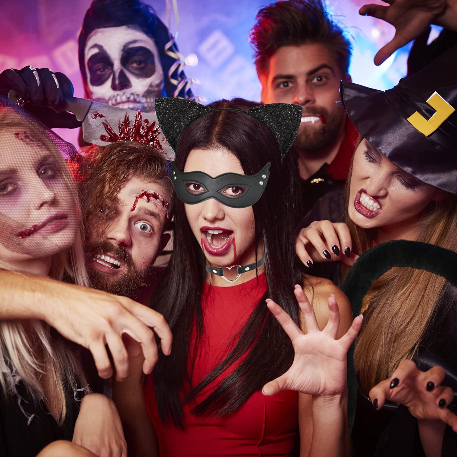 Halatool Halatool 4PCS Catwoman Costume for Women Catwoman Halloween Costume Catwoman Mask Choker Ears and Tail Set for Themed Party