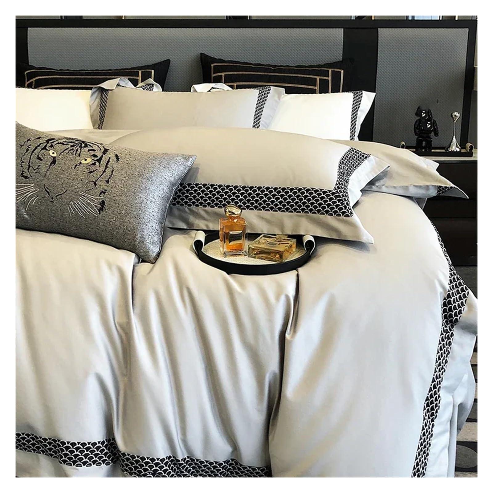 ADovz ADovz White 1000TC Egyptian Cotton Luxury Hotel Style 4Pcs Bedding Set Broad Side Embroidery Duvet Cover Set Pillowcases Bed Sheet Set,Bed Sheets