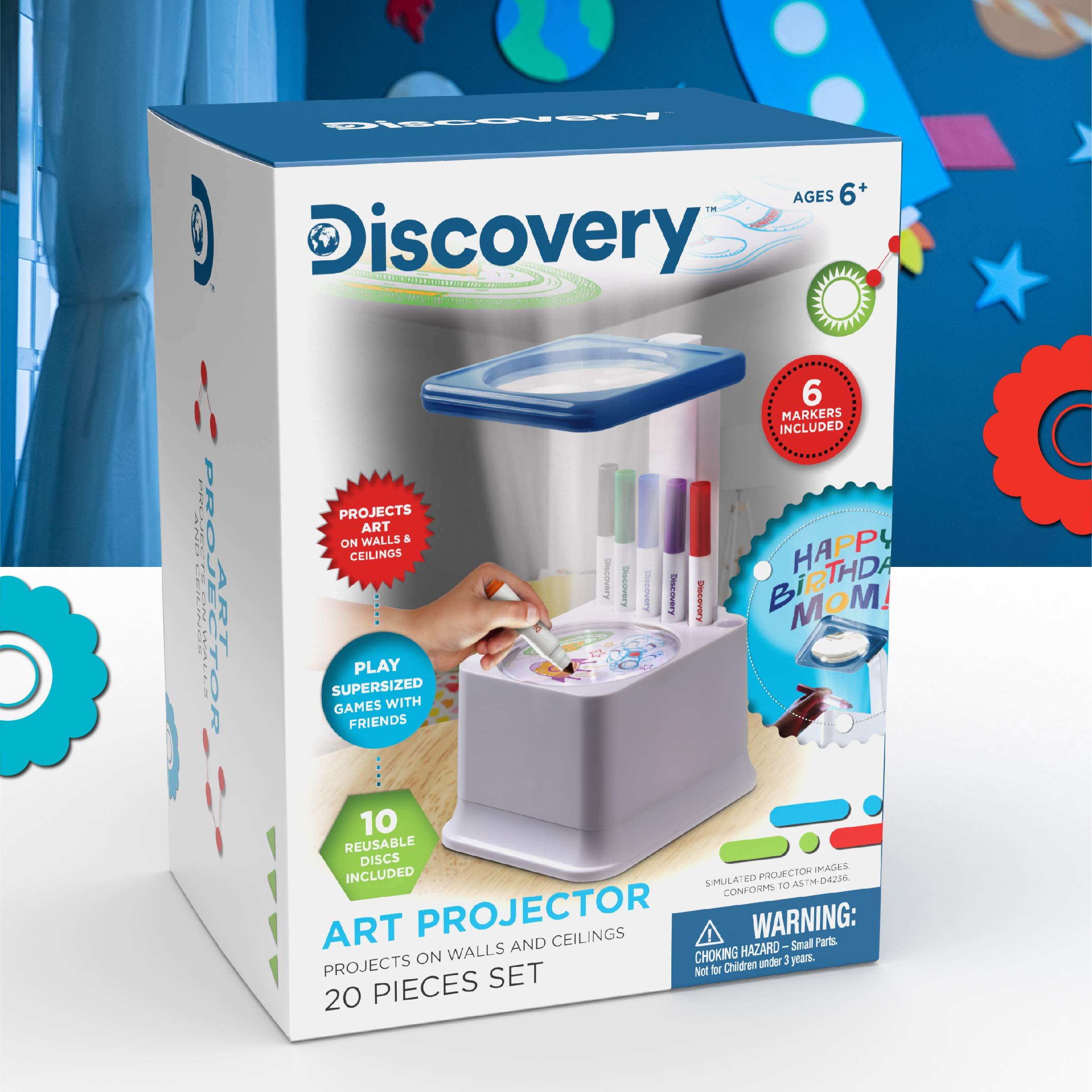 Discovery Kids Discovery Kids Art Projector with Six Dry Erase Markers and 10 Reusable Drawing Discs, Draw on Reusable Transparent Sheets, Magnify and Project Art onto Ceilings, Walls, and More