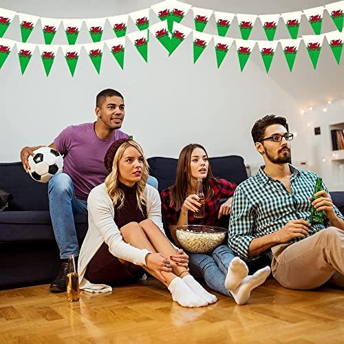 Shatchi 10m Welsh Triangle Bunting Banner Triangle Flags St Georges Day Euro Cricket Rugby Football World Cup Sports Events Street Party Decoration.