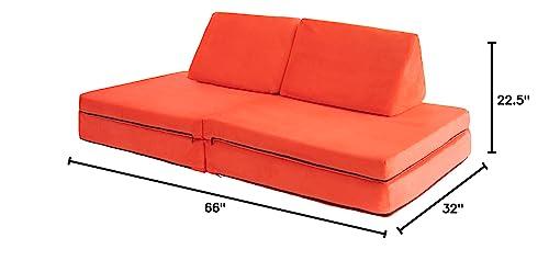 JOEY CO. Kids Foam Play Couch 6PCS, Modular Floor Sofa for Kids and Adults, Playhouse Play Set for Toddlers (32\" x 66\" x 22.25\") (Cherry - Cuddle Fur)