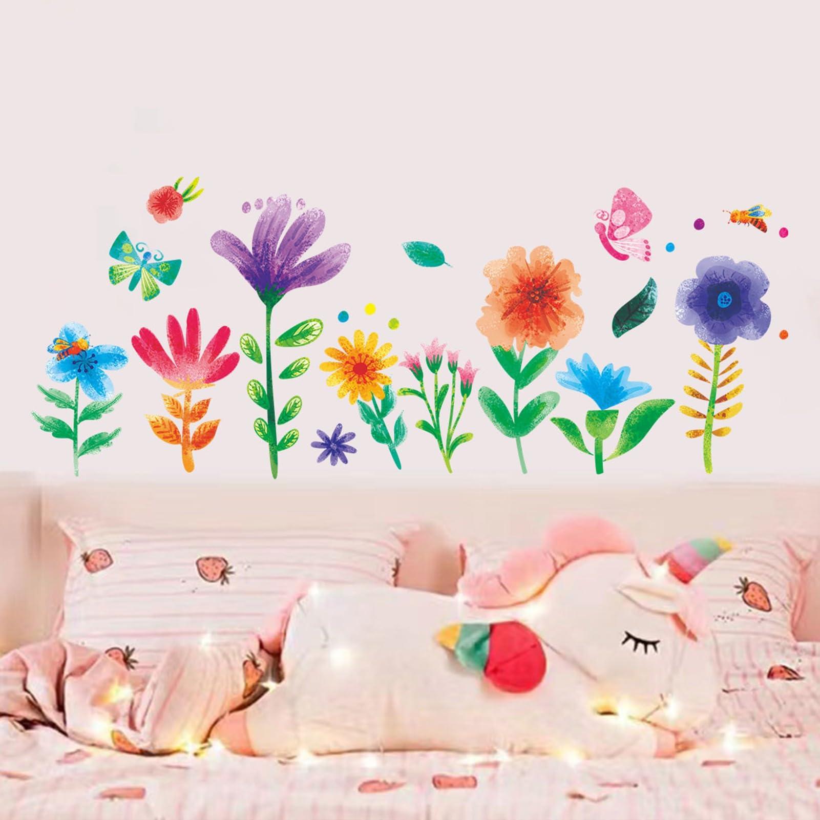 Amimagen Amimagen Watercolor Flower Wall Stickers - Kids Baby Boys Girls Toddler Garden Preschool Floral Wall Decals - Nursery Playroom Classroom Daycare Bedroom Home Wall Decor