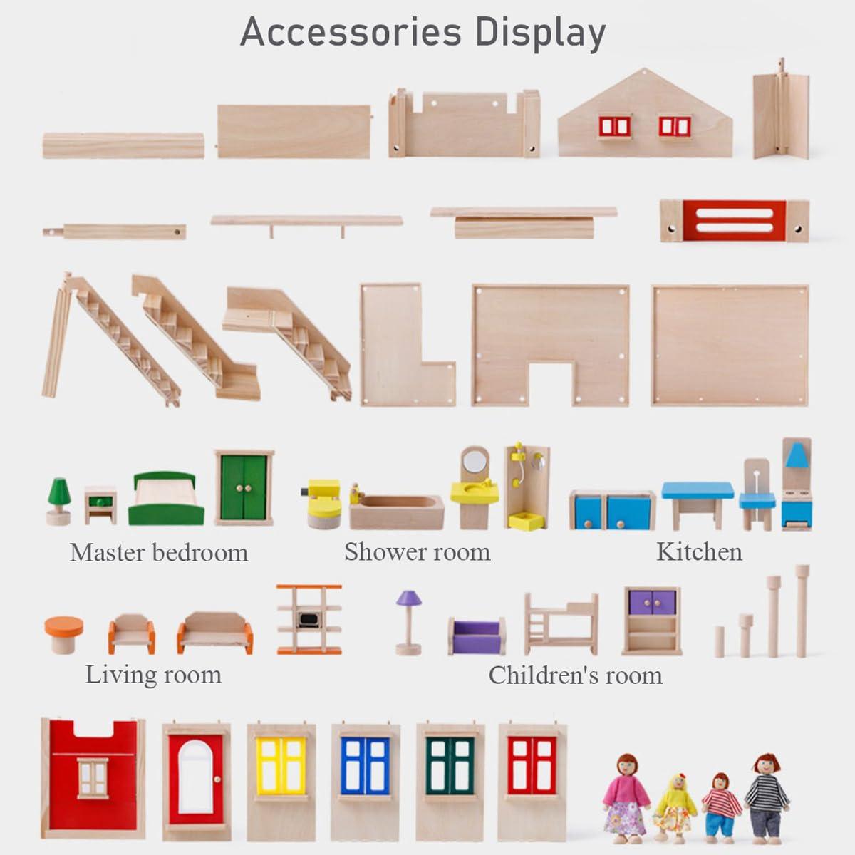 LANGWEI LANGWEI Wooden Dollhouse, Large 3-Story DIY Castle Doll House with Furnitures & Dolls, Mini House Building Kit Montessori Toys for Ages 3+