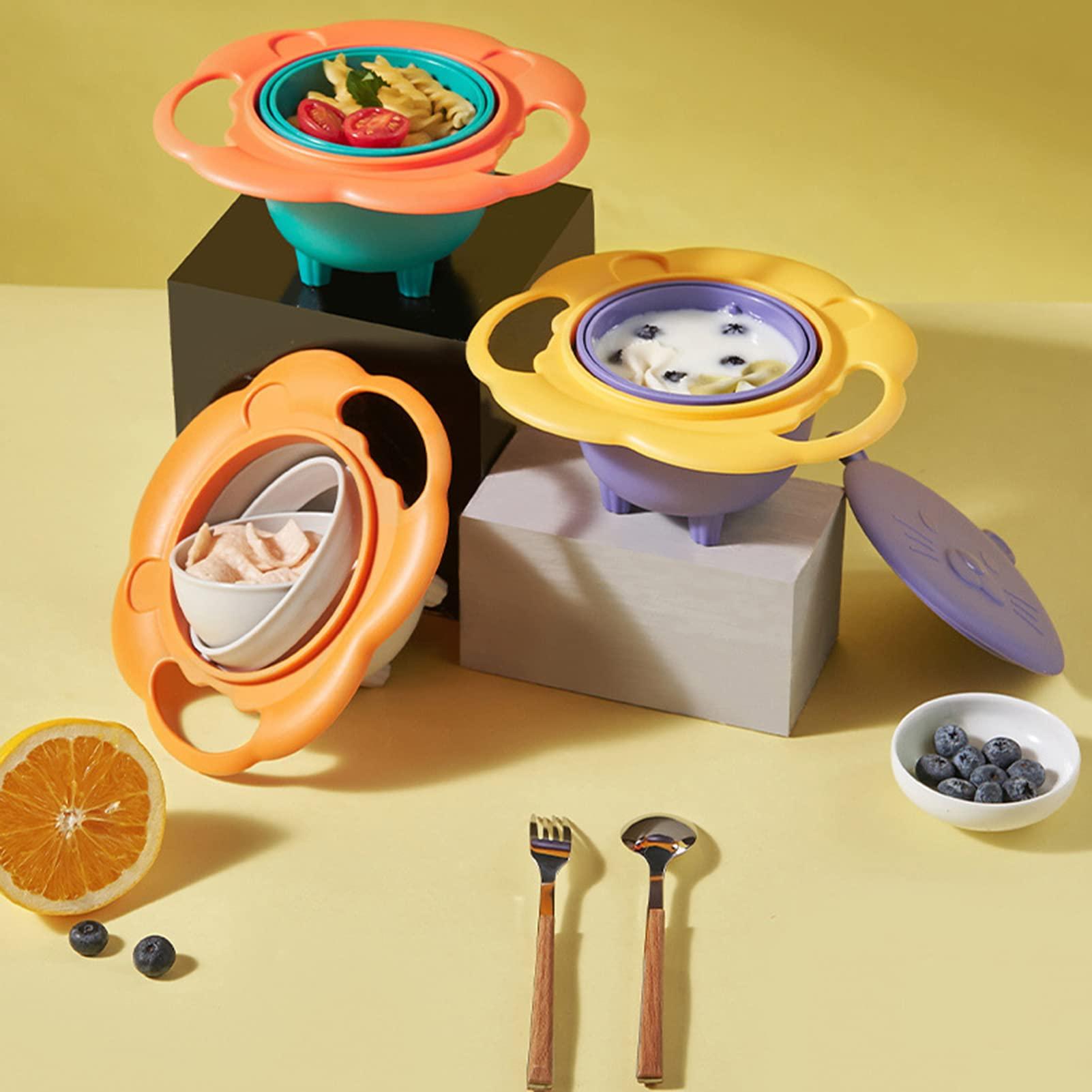 Airshi Spill Bowl 360 Degree Rotation Shatter Resistant Magic Bowl for Outdoor Home for Toddlers (White)