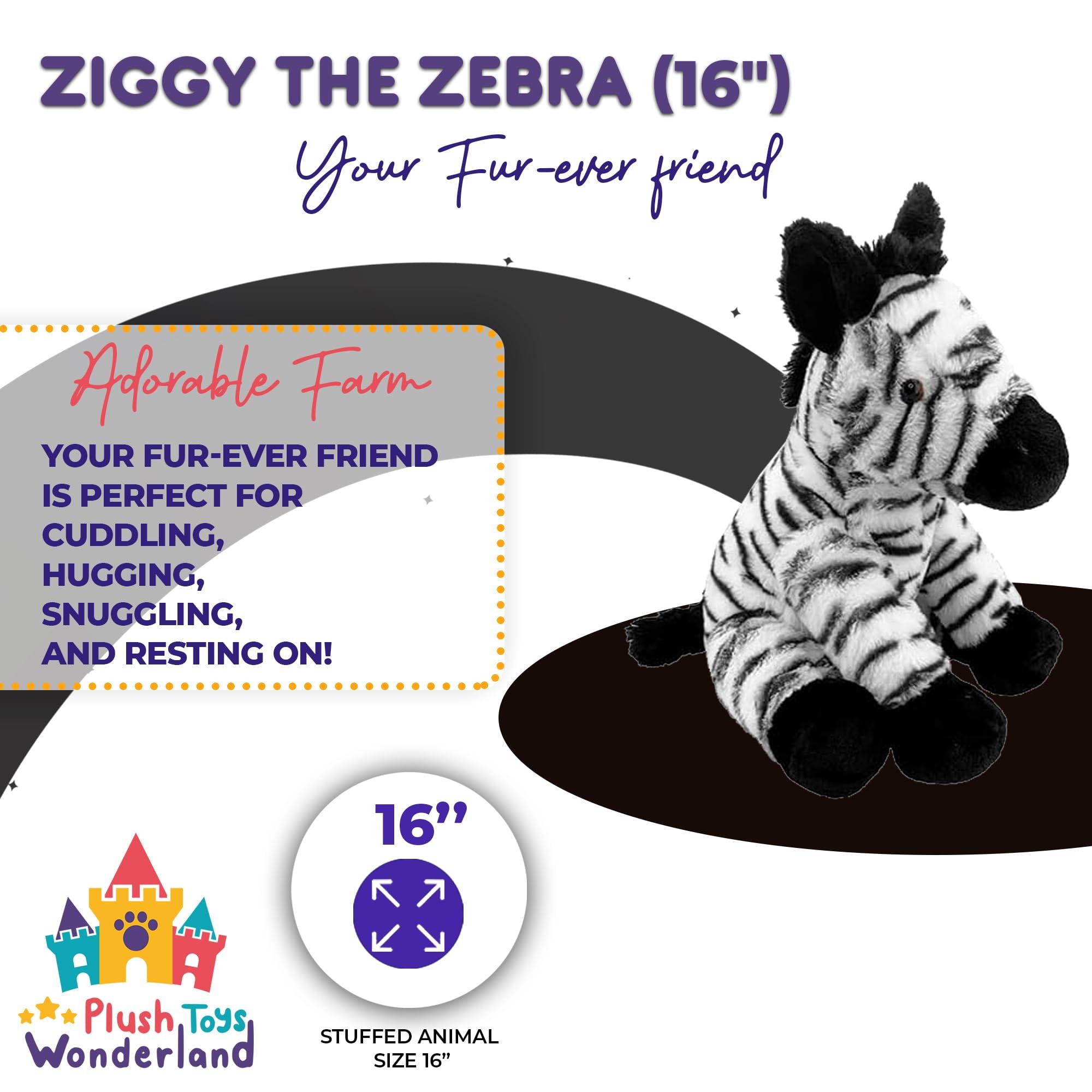 PLUSH TOYS WONDERLAND Ziggy The Zebra Plush Toy - 16-Inch Soft Stuffed Animal - Perfect for Cuddling, Playtime, and Decor - Ideal Gift for Kids Aged 3 and Up