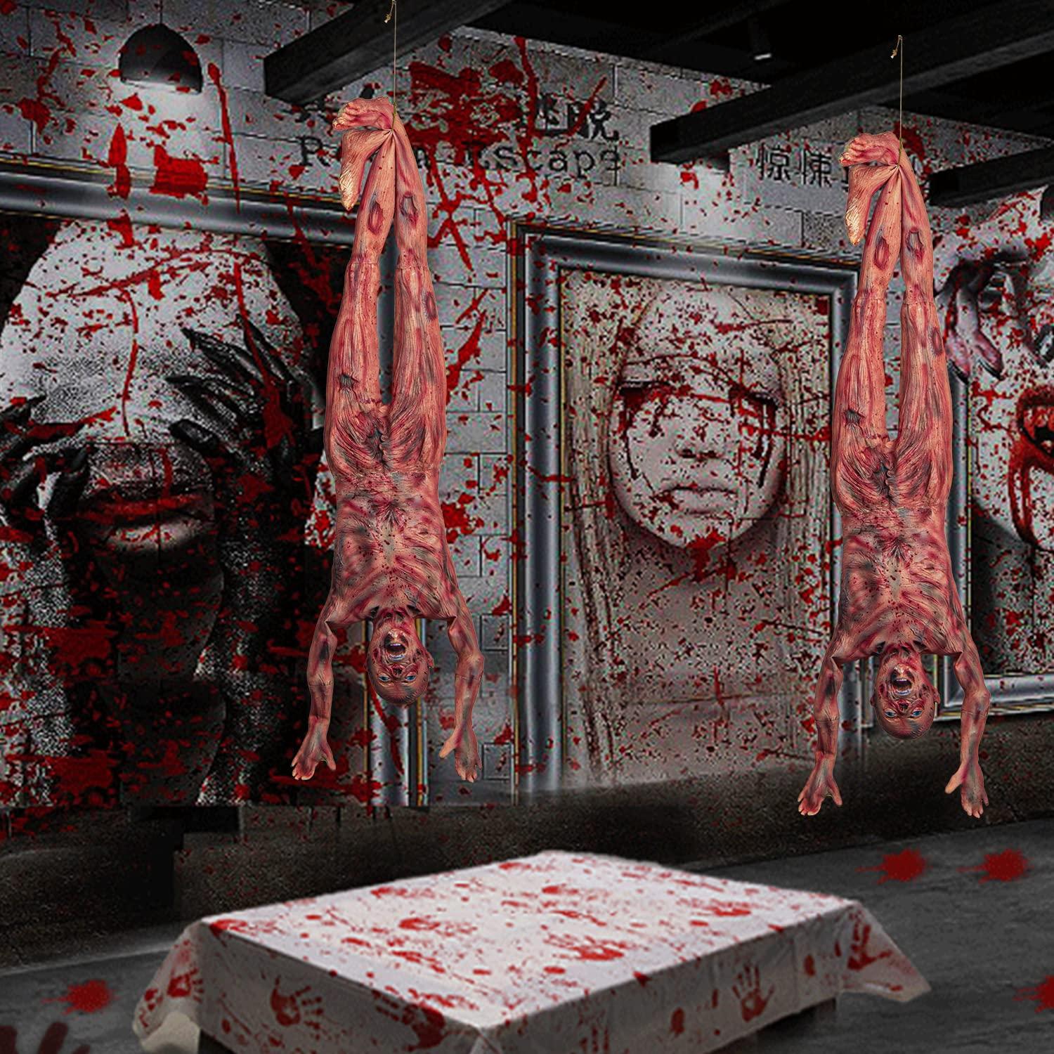 XONOR Halloween Bloody Full Body - 4.8ft Latex Skinned Hanging Corpse Torso Props for Haunted House Zombie Halloween Party Decoration(1Piece)