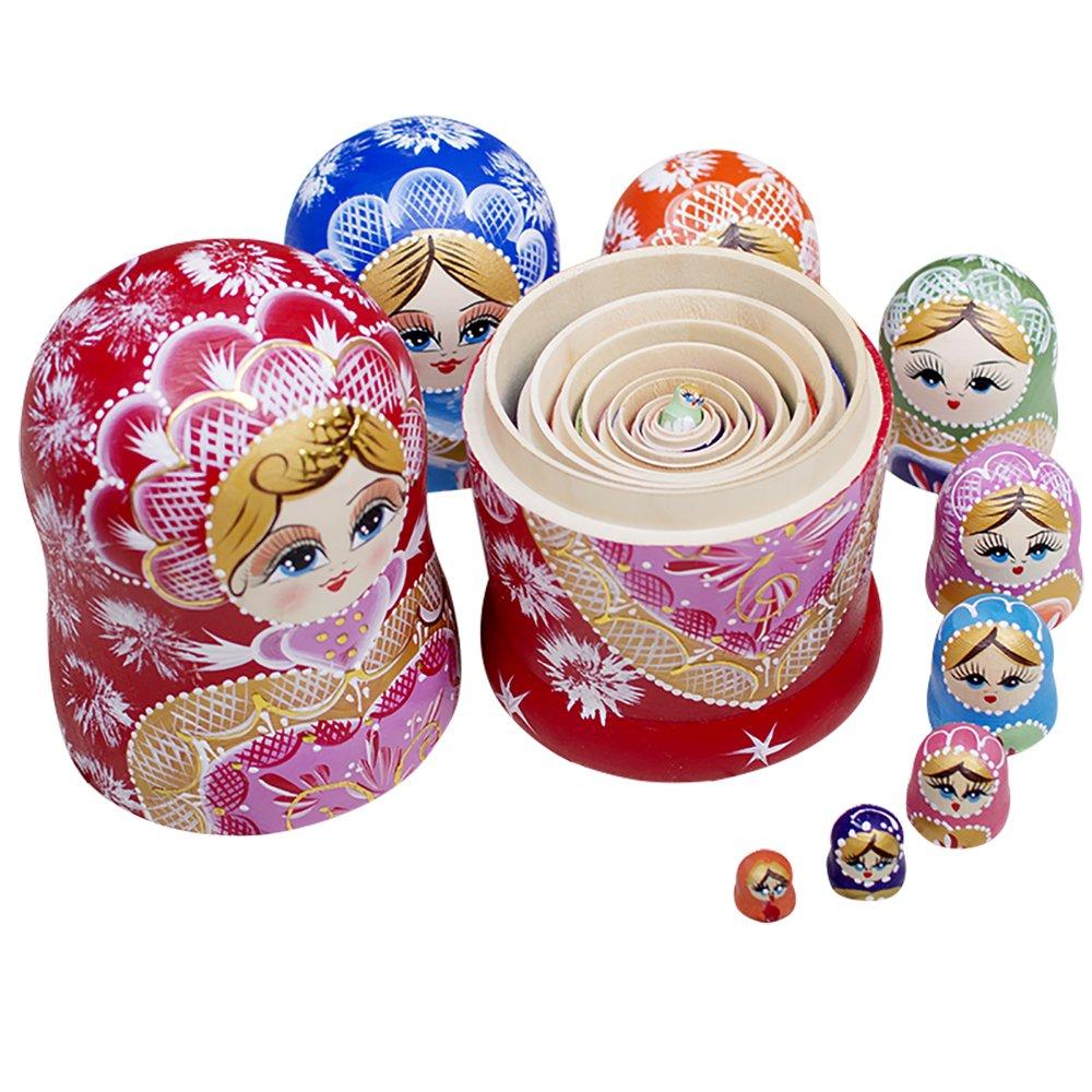YAKELUS YAKELUS Russian Nesting Dolls for Kids Matryoshka Doll 10pcs Handmade