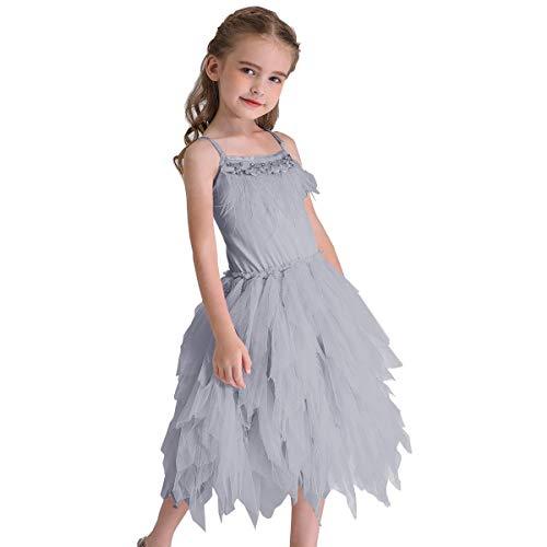 DYMCII DYMCII Baby Girls Feather Swan Princess Dance Dress Prima Ballerina Costume Pageant Party Prom Birthday Short Tiered Gown Gray 2-3T