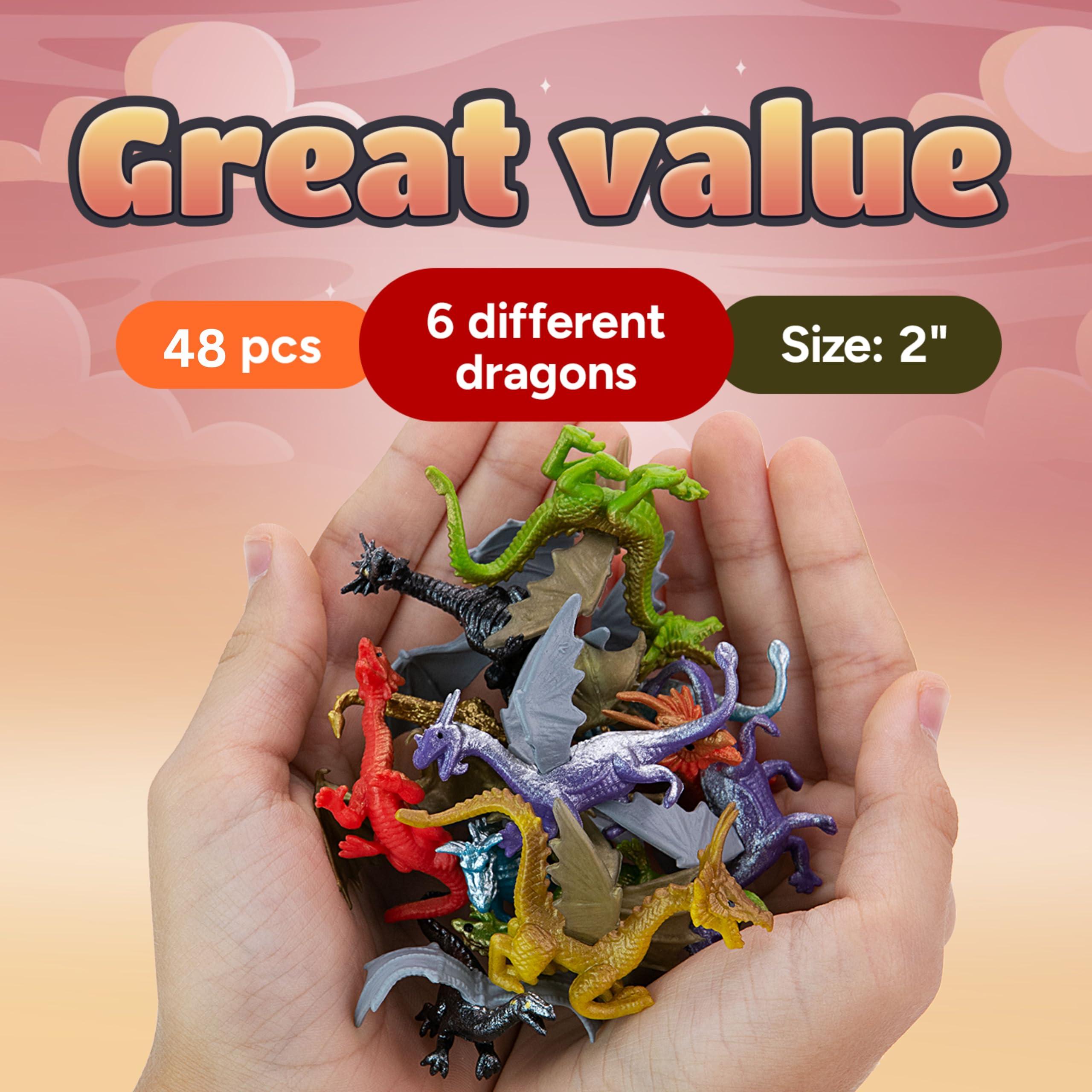 Entervending Bulk Toys - 2 Inch Dragon Toys - 100 Pcs Dragon Playset for Party Favors - Pinata Stuffers - Goodie Bag Supplies - Bulk Gifts for Kids - Vending Machine Toys - Easter Gifts for Kids