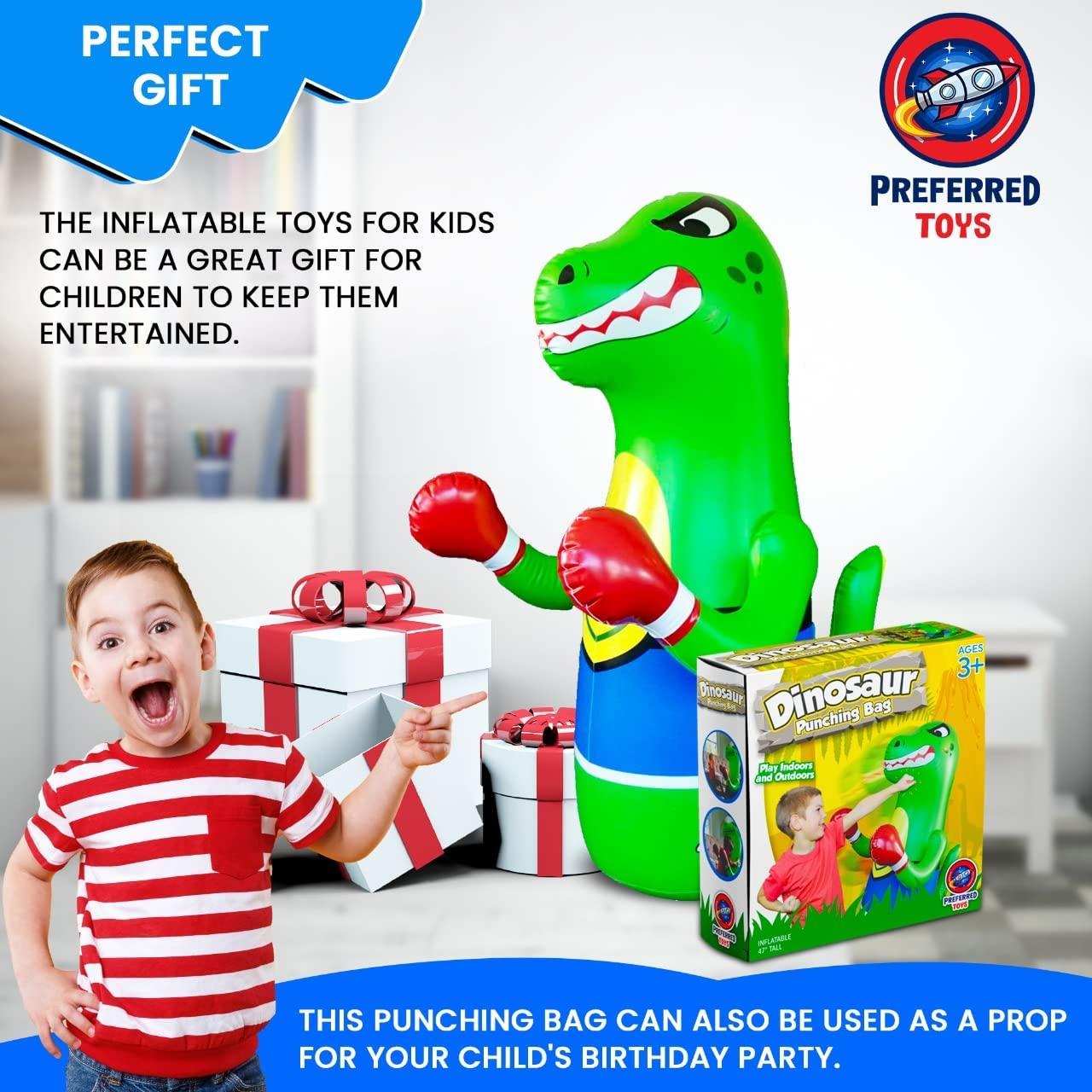 Preferred Toys Inflatable Punching Bag for Kids Set - Bop Bag Inflatable Punching Toy Bundle- Inflatable Dinosaur with Instant Bounce Back Movement - Bottom Space Can Use Both Sand and Water (47 Height)