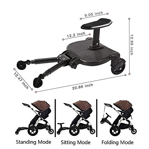 Leefngsun Universal Stroller Board Buggy Board with Detachable Seat, Stroller Glider Board Suitable for Most Brands of Strollers, Stroller Standing Board, Holds Children Up to 55lbs (Black)