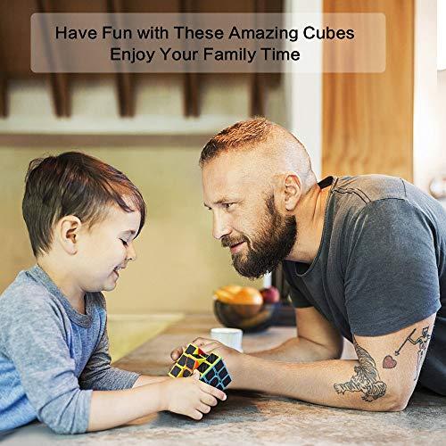 Roxenda Roxenda Speed Cube Set, Speed Cube Bundle of 2x2 3x3 4x4 and Pyramid Cube Smoothly Magic Cubes Collection for Kids Teens & Adults [4 Pack] (Carbon Fiber)