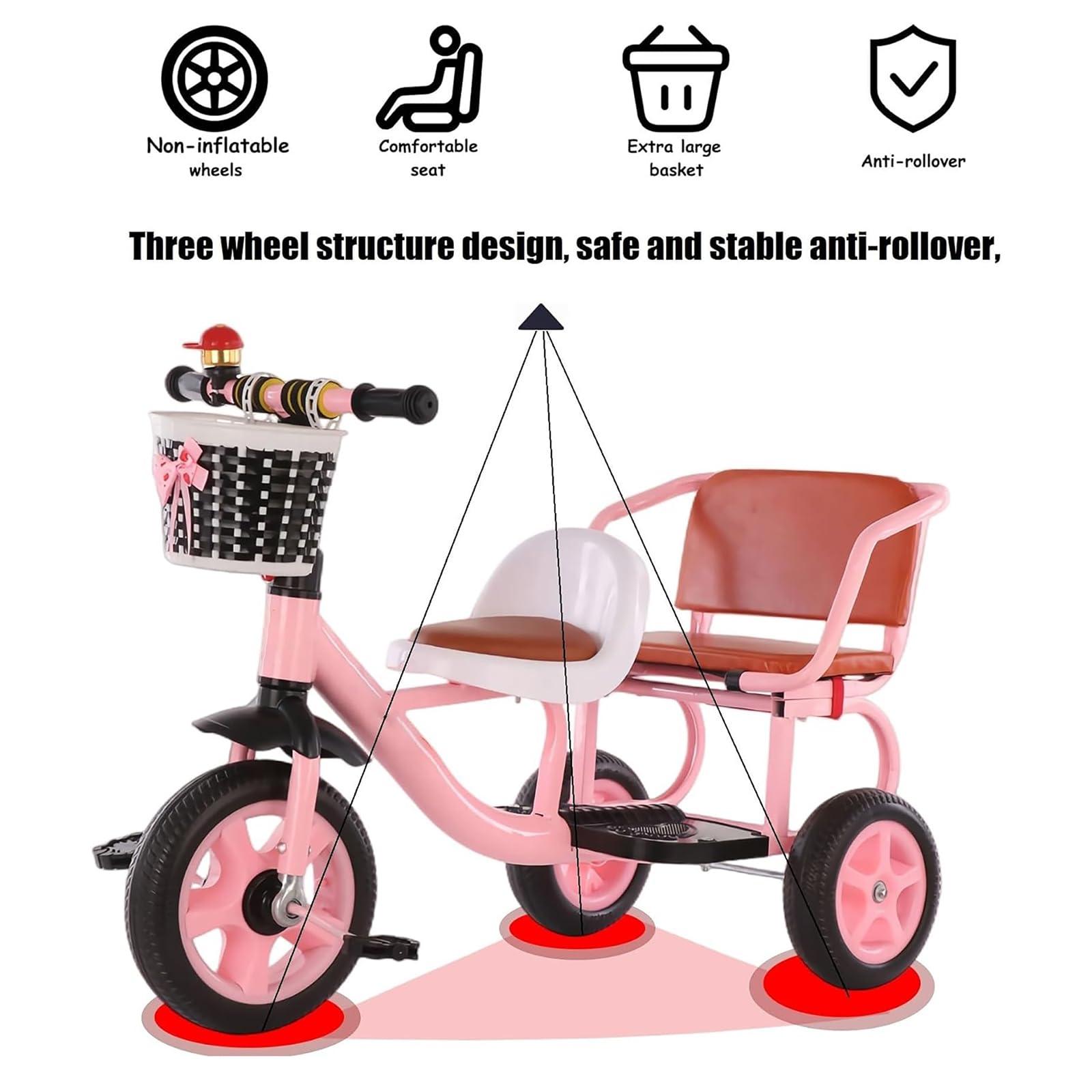 JIYIAN JIYIAN Red, High Carbon Steel Two-Person Children's Tricycles/Soft and Comfortable Pedal Tricycle Can Take People/Baby Balance Bike Bicycles