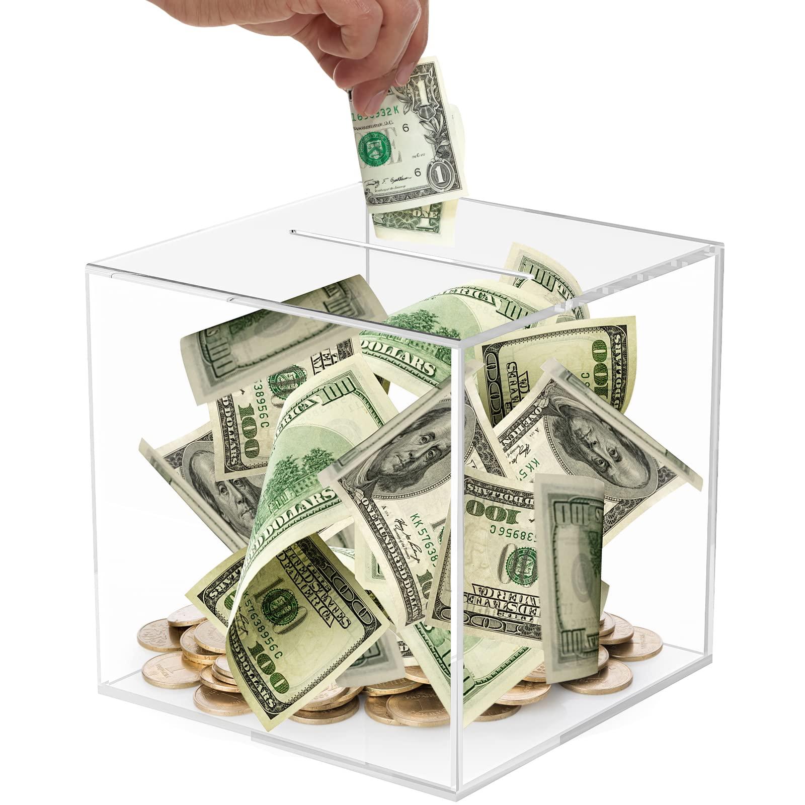 SAFIGLE SAFIGLE Clear Piggy Bank Acrylic Money Bank Transparent Coins Saving Pot Cash Container Box Coin Jar for Adults Kids Birthday Gifts Decoration 12cm