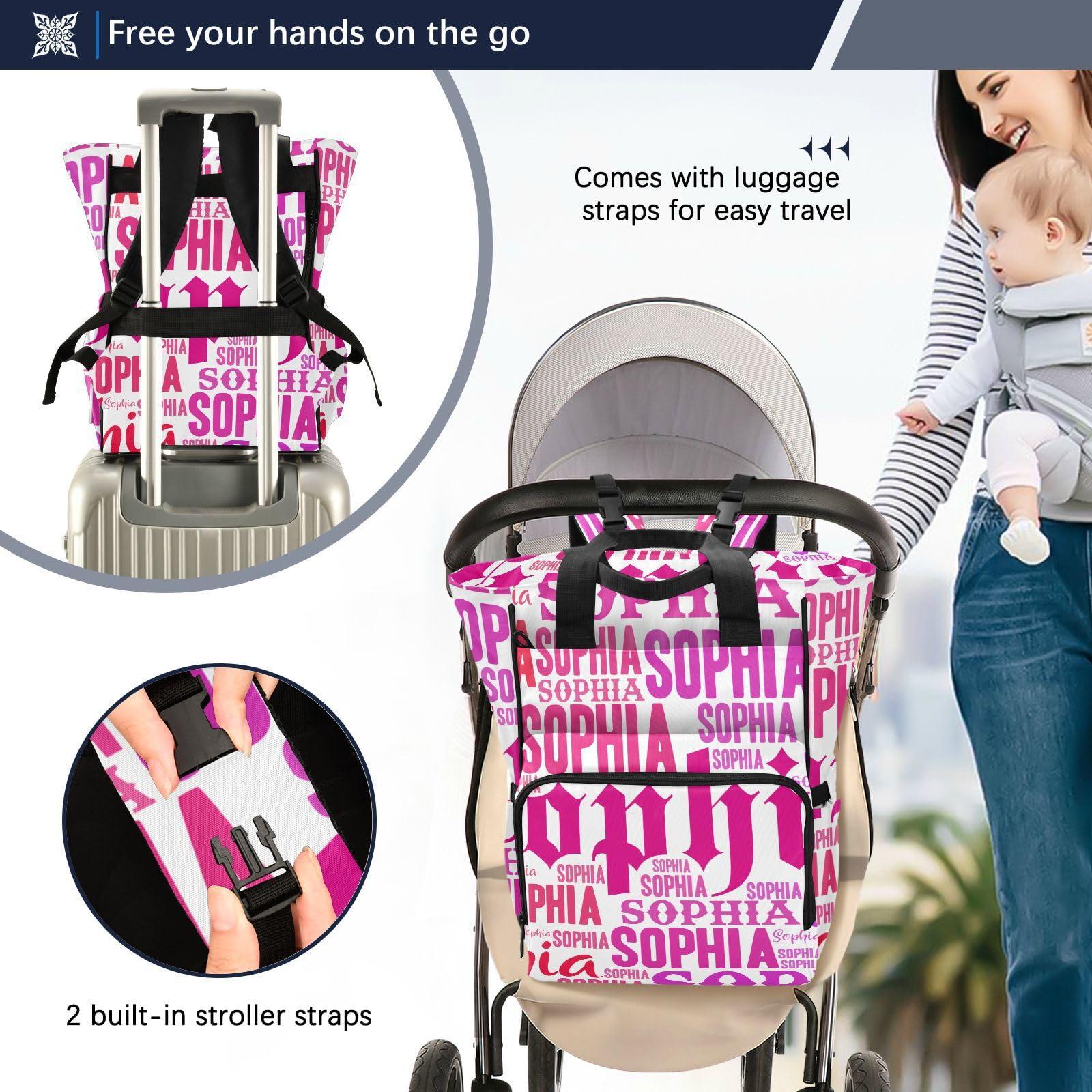 Emelivor Emelivor Custom Name White Diaper Bag Backpack Multi-Function Diaper Bag Personalized Nursing Bag with Stroller Straps for Gifts