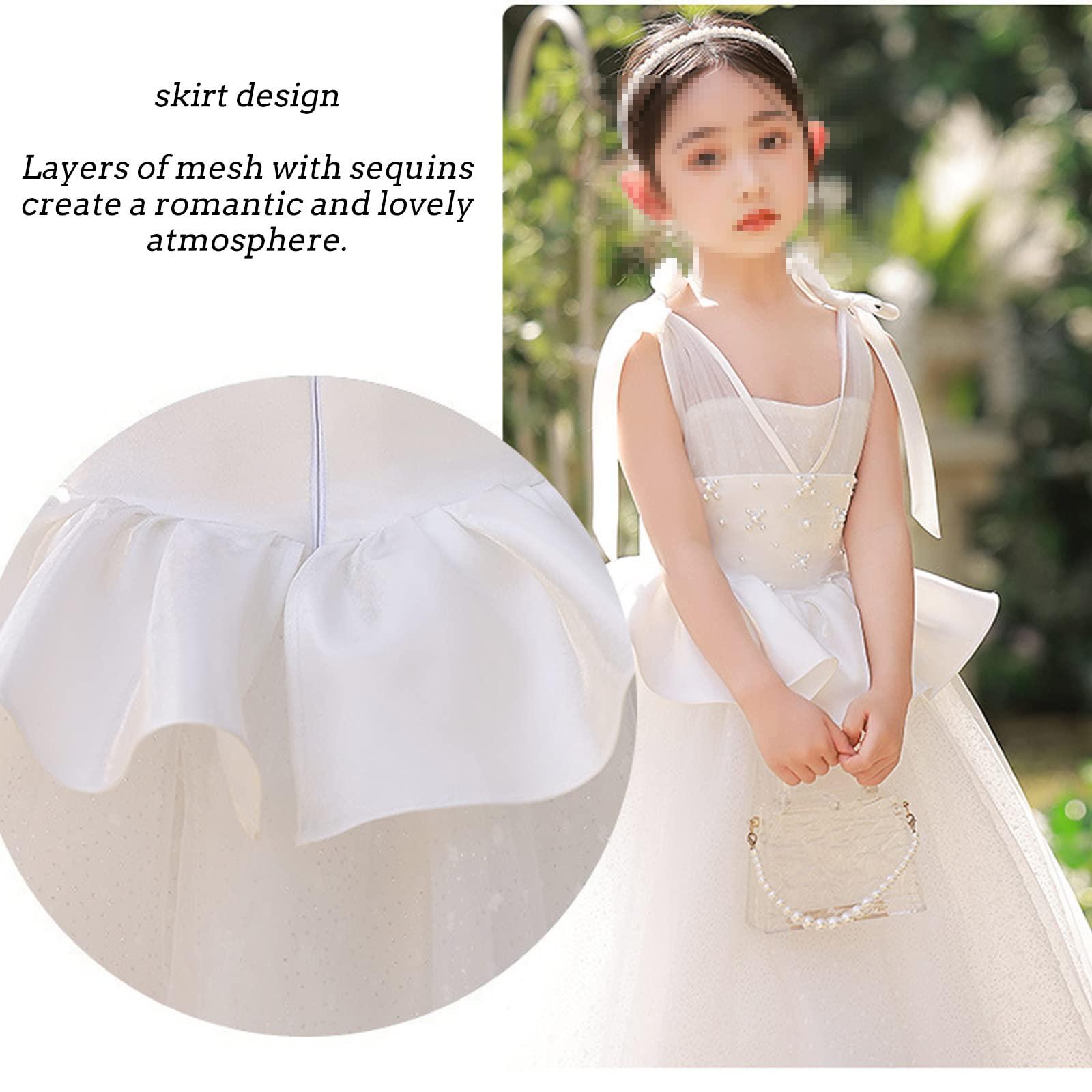 SHUORUI SHUORUI Girls Pageant Princess Dresses Party Prom Gown Soft Multi-Layer Tutu Design Elegant Girls Princess Party Dress,White,100cm