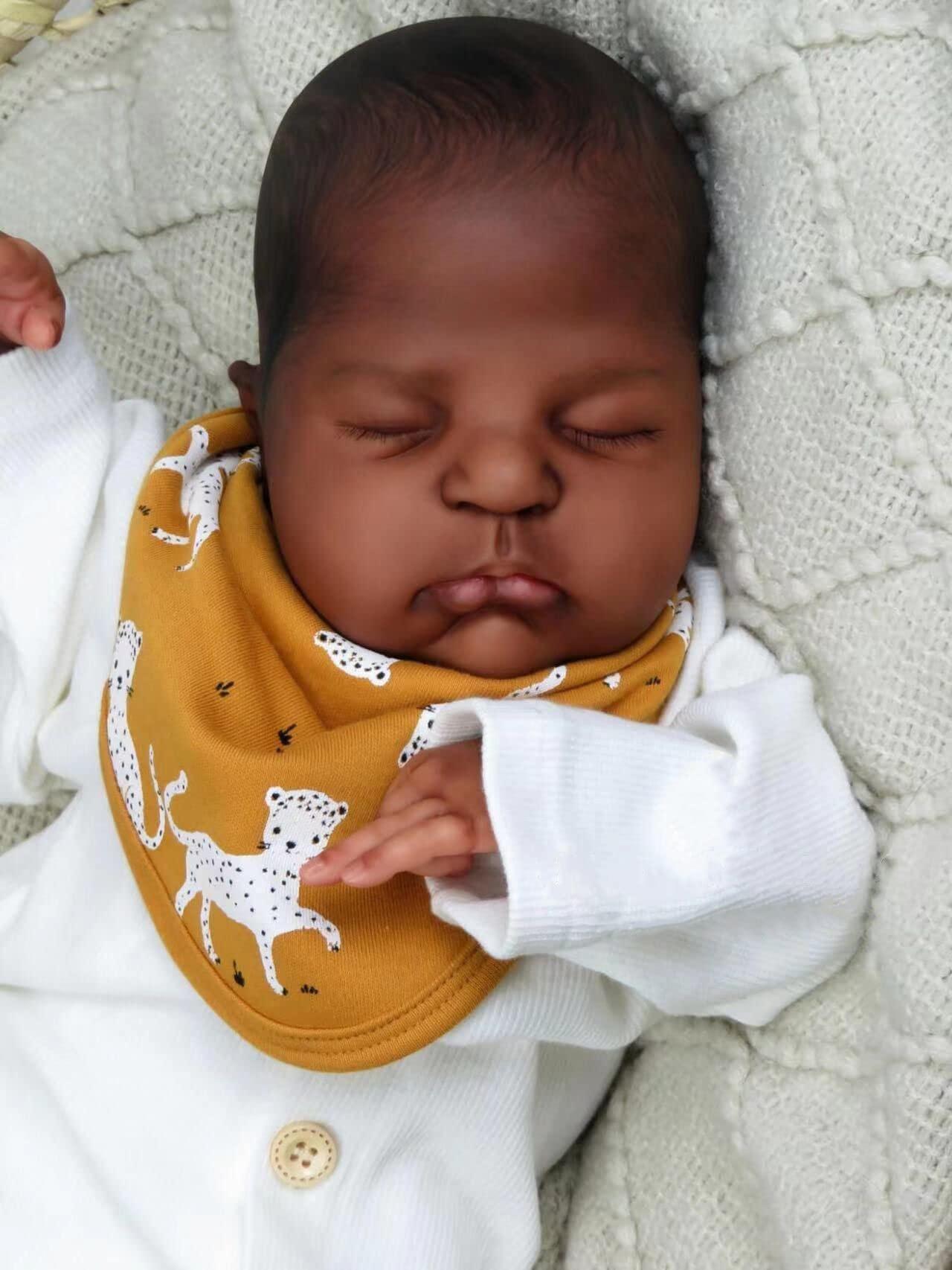 Anano Anano Reborn Baby Dolls Black Girl 20 Inch Biracial Reborn Dolls Silicone Baby Doll Mixed Real Looking Baby Dolls That Look Real Born Brown Skin Girl with Bib Birthday Gift