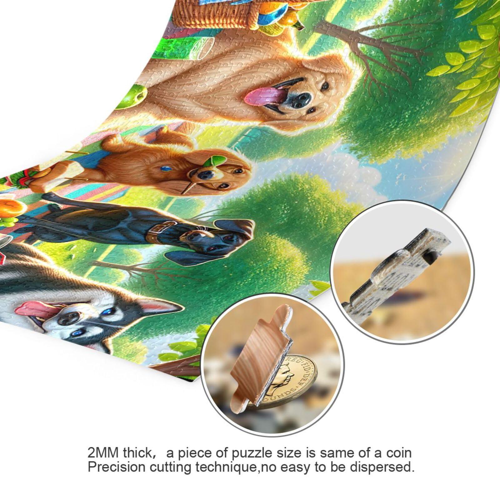 TSENQUE 500 Piece Jigsaw Puzzle, Picnic Dogs Puzzle DIY Gift Jigsaw Puzzles with Mesh Storage Bag for Adults Teens, 20.5\" L X 14.9\" W