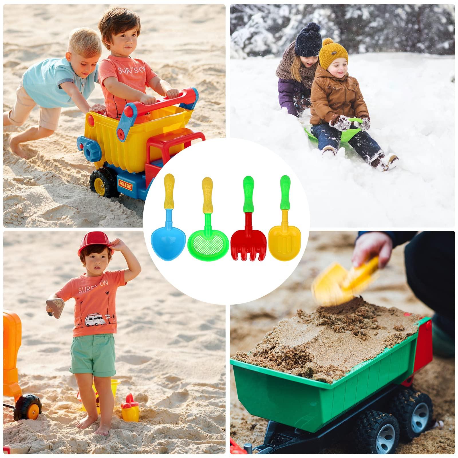 LUTER LUTER 4pcs Beach Shovels, Plastic Spade Shovel with Handle Kids Sand Shovel Set Toy Snow Shovel Toy Shovel Gardening Tool Kit for Kids Sand Snow (4 Designs)