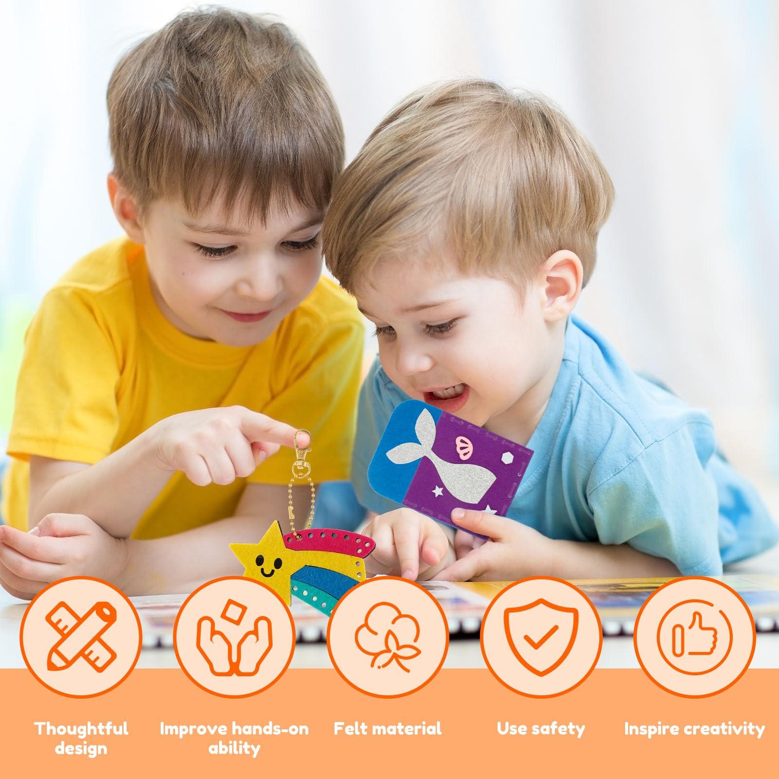 DJAPWPX 8 Pcs Kids Sewing Kit DIY First Felt Sewing Kit Educational Beginner Sewing Kit for Kids Creative Felt Sewing Craft Kit for Girls Boys Aged 6+