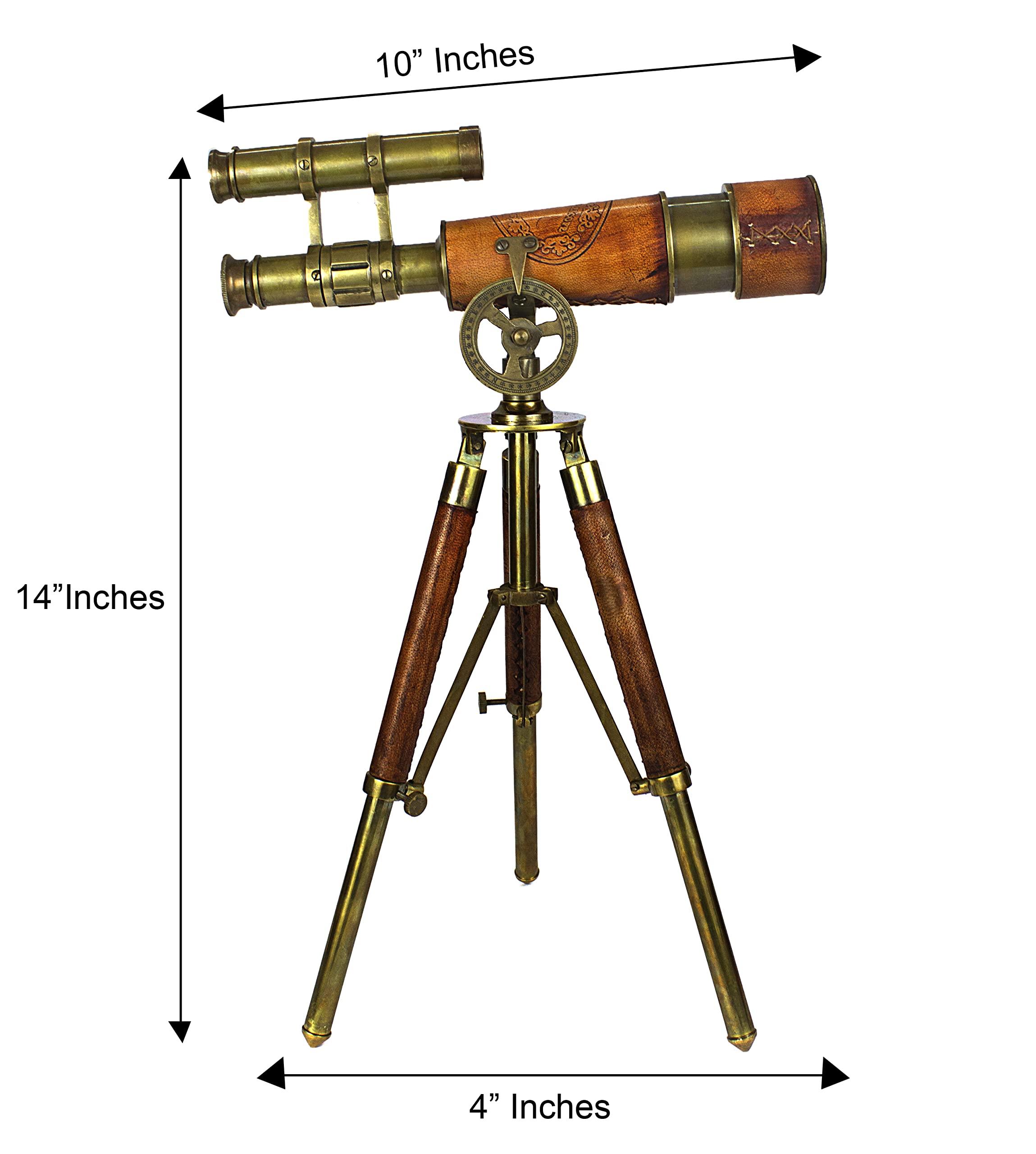collectiblesBuy Double Barrel Table Dcor Antique Brass Telescope with Tripod Vintage Marine Functional Instrument Collectibles Item Leather Home Decor