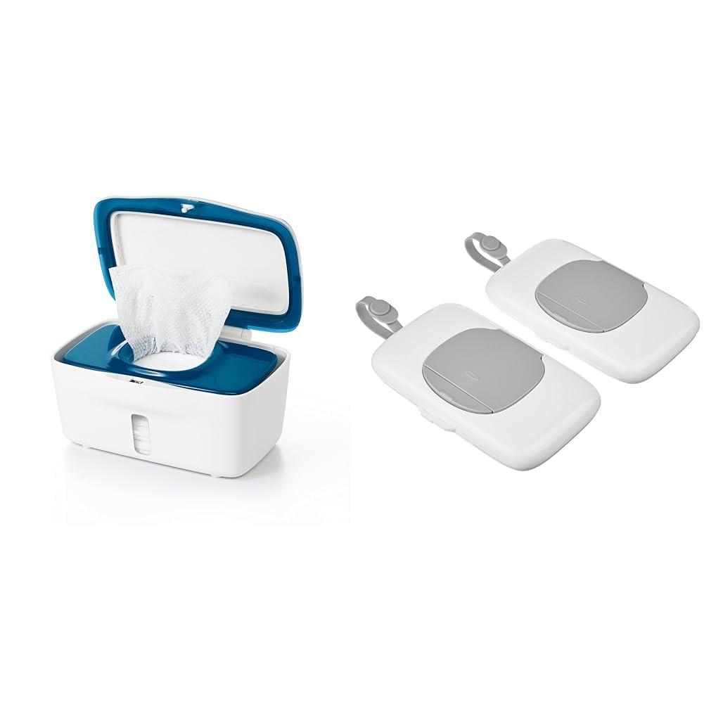 OXO OXO Tot Perfect Pull Wipes Dispenser, Navy, 1 Count (Pack of 1) & Tot On The Go Wipes Dispenser - 2 P ack