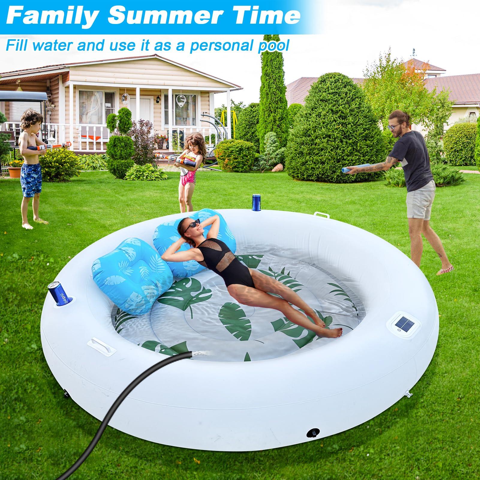 Alpcouts Alpcouts Inflatable Tanning Pool Lounger Float with Lights, Solar Giant Suntan Tub Pool Float Adults, 79'' x 79'' Extra Large Sunbathing Pool Lounge Raft Round Tanning Bed for Pool, Backyard, Lake.