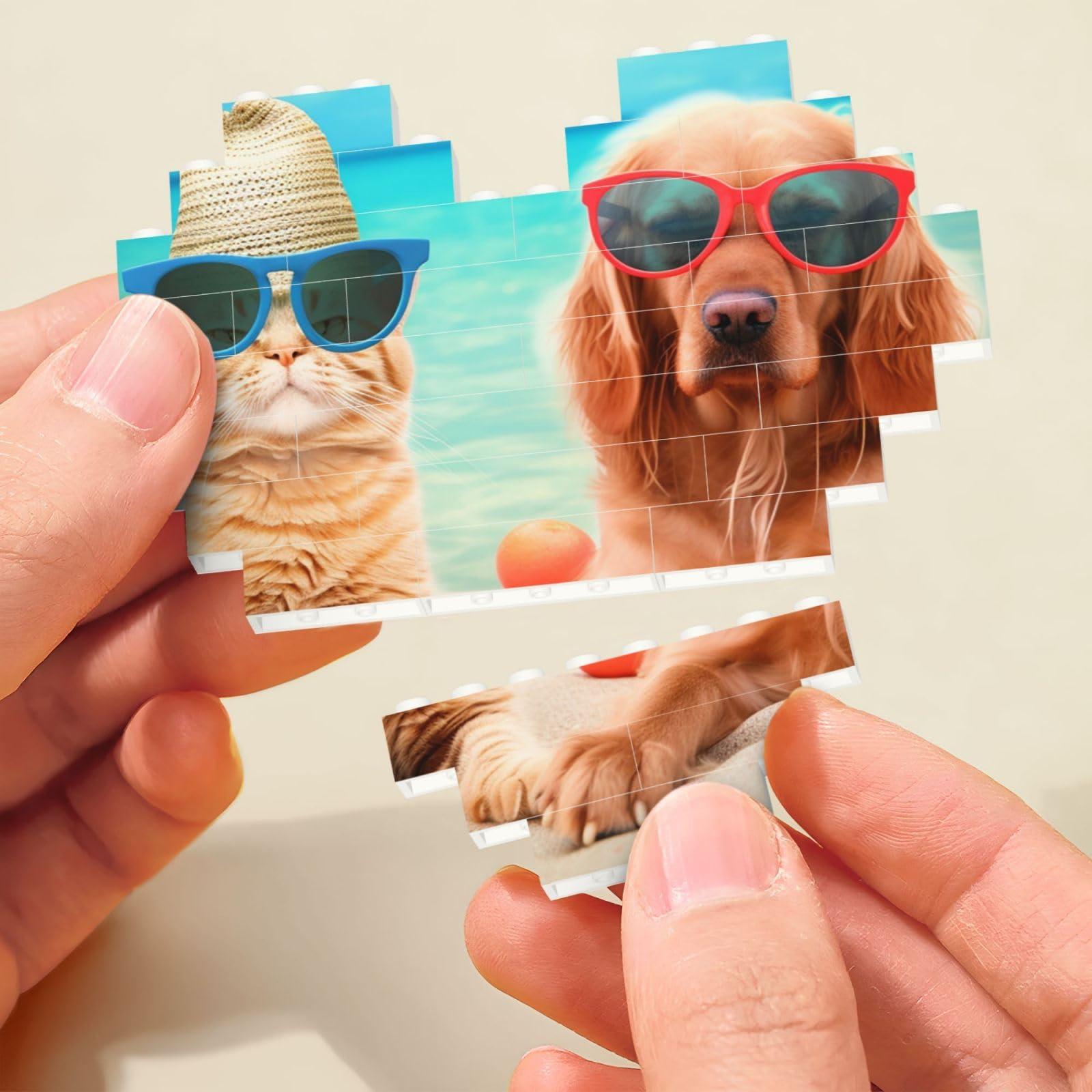 RLDOBOFE Building Block Puzzle Heart Shaped Building Bricks for Adults Summer Beach Funny Cat Dog Block Puzzle Building Brick Block Puzzles for Ornament Hanging 3D Micro Building Blocks for Home Decor