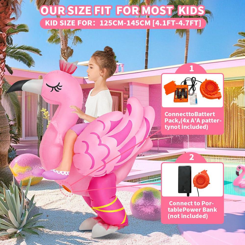 KOOY Kids Halloween Inflatable Costume, Ride On Flamingo Air Blow up Funny Inflatable Suit, Halloween Costumes for Girl/Child 7-10 Yrs
