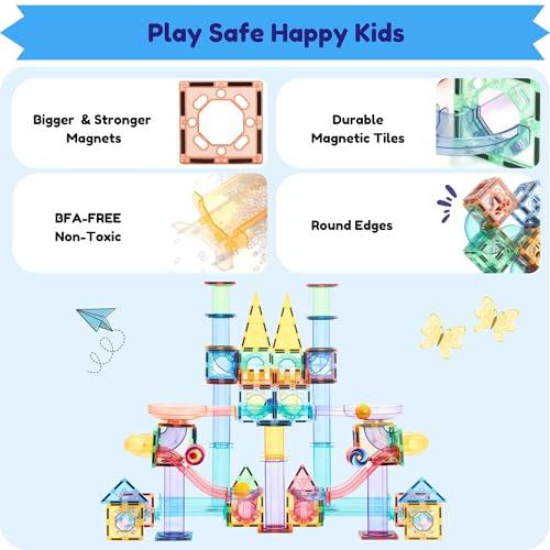 GG TOYS GG TOYS Magnetic Marble Run  208 PCS Magnetic Tiles & Construction Blocks Set  STEM Building Toys for Boys & Girls Ages 3-9  3D Educational Marble Race Game  Gift for Birthdays & Classrooms