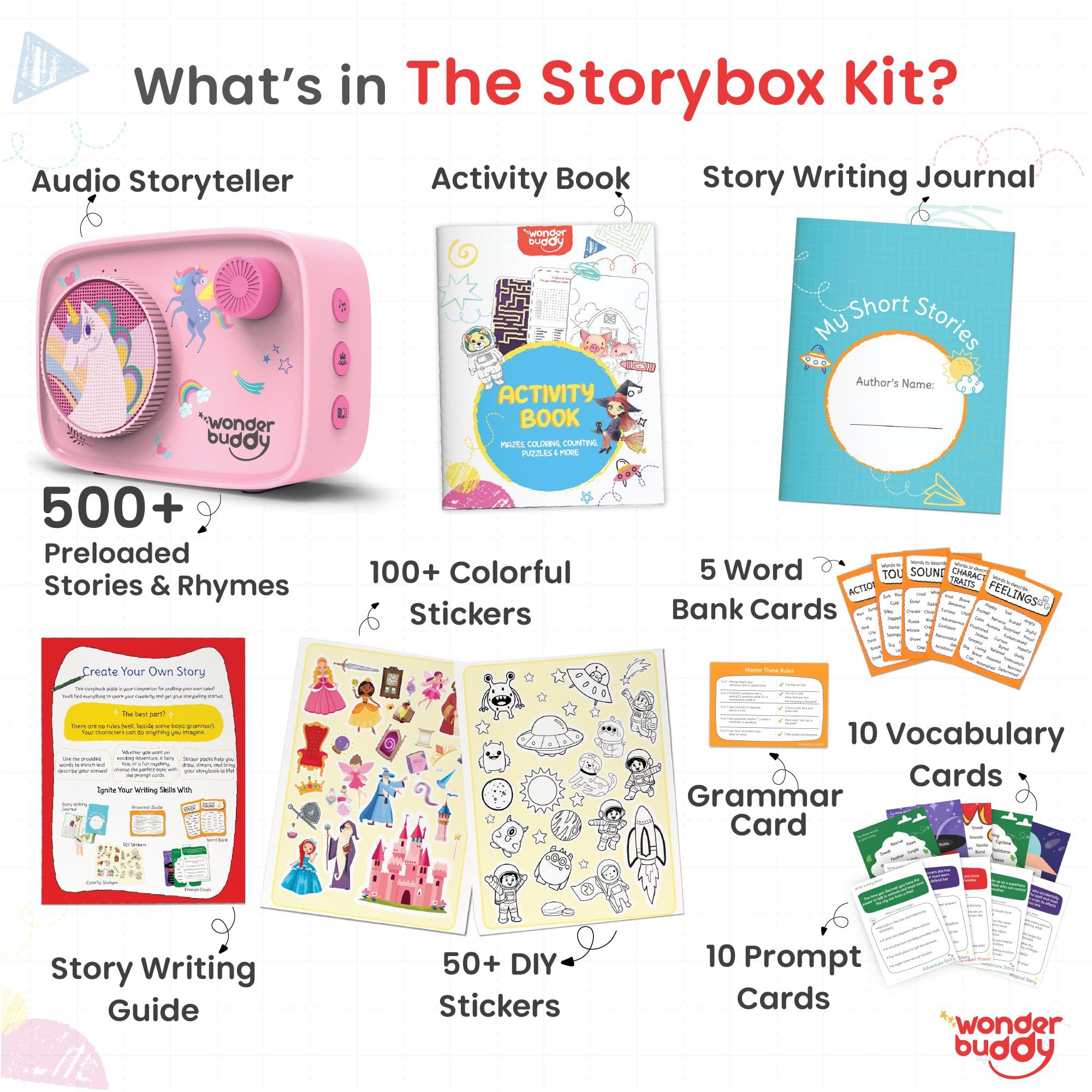 WonderBuddy WonderBuddy Kids Screen-Free Audio Player, 500+ Preloaded Stories & Rhymes with Storybook DIY Art Kit, Voice Recorder, Content Upgrade, Bluetooth, Christmas Birthday Gift for Girls 3+ Years- Unicorn