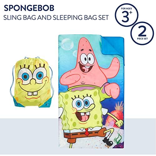 Idea Nuova Nickelodeon Spongebob Squarepants Sling Bag and Cozy Lightweight Sleeping Bag, 46” L x 26” W, Ages 3+