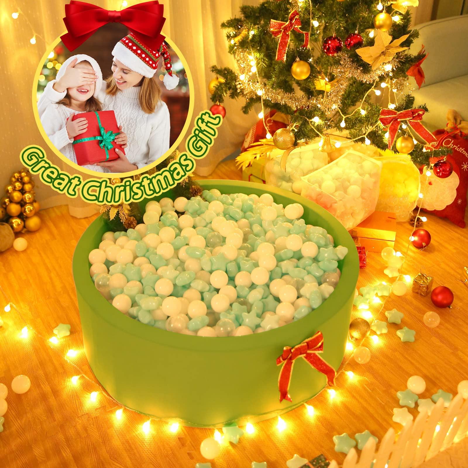 TRENDPLAY TRENDPLAY Star Ball Pit Balls for Toddlers - 100 Count Star Balls Different Shapes, Non-Toxic Plastic Balls for Safe Play, Boys Girls Festival Party Decoration, Green+Clear