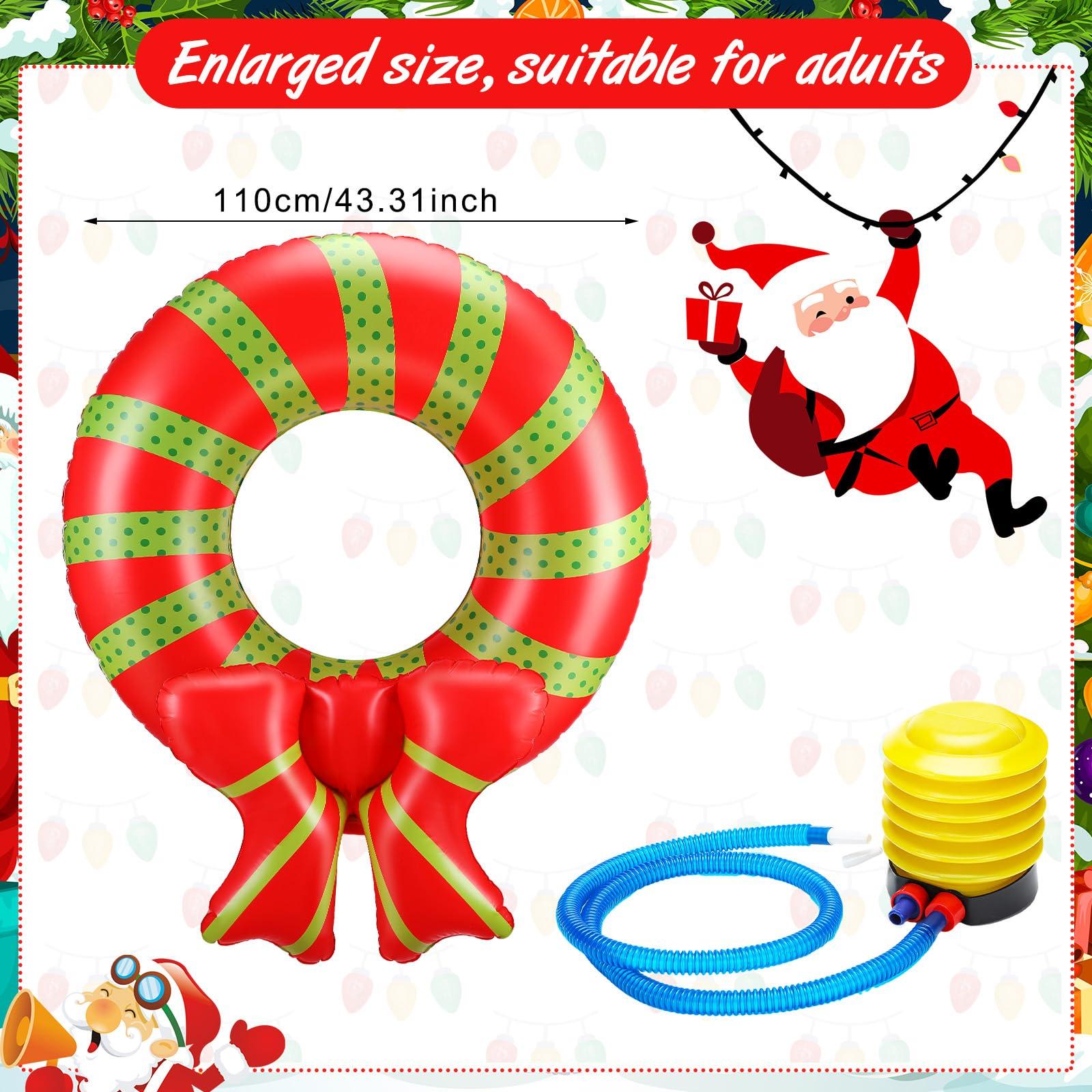 JellyArch JellyArch 2 Pcs Christmas Inflatable Wreath Decorations Inflatable Christmas Pool Ring Float with Bow Xmas Holiday Hanging Wreath Decor Indoor Outdoor for Party Window Lawn Yard Garden(43 Inches)