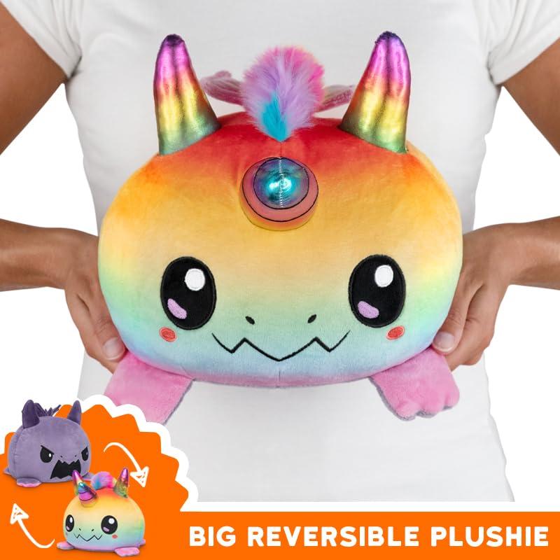 TeeTurtle TeeTurtle - Original Reversible Big Dragon Plushie - Rainbow Dragoncorn + Gray - Huggable and Soft Sensory Fidget Toy Stuffed Animals That Show Your Mood