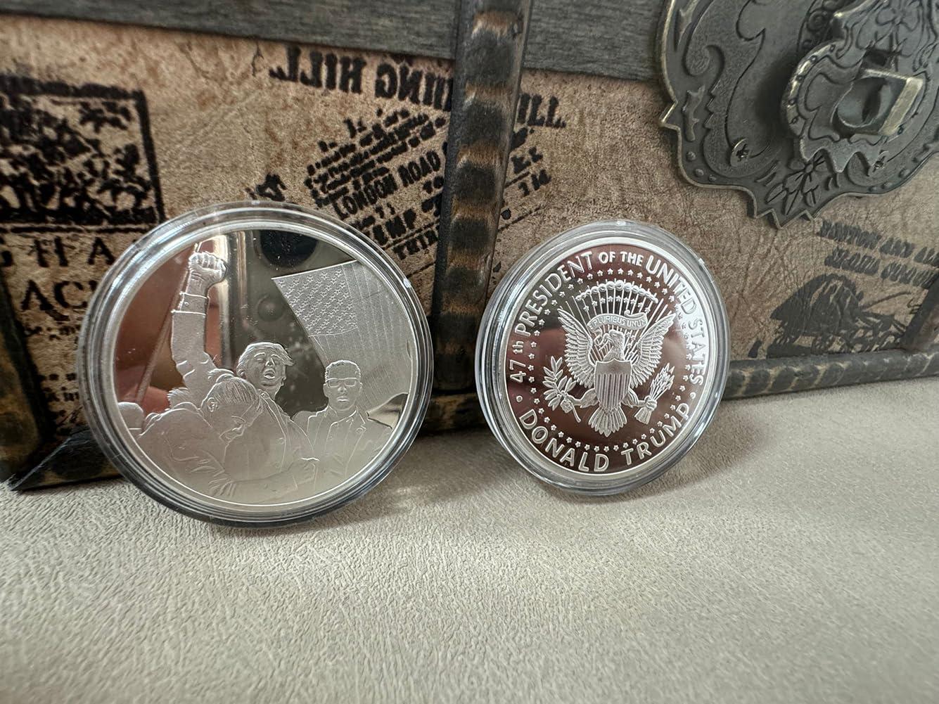 Yvhusk Donald Trump Assassinated Coins 2024 Shooting Collection Medal Trump Fighting for America Collectible Coin (10 Pieces Silver-Silver)