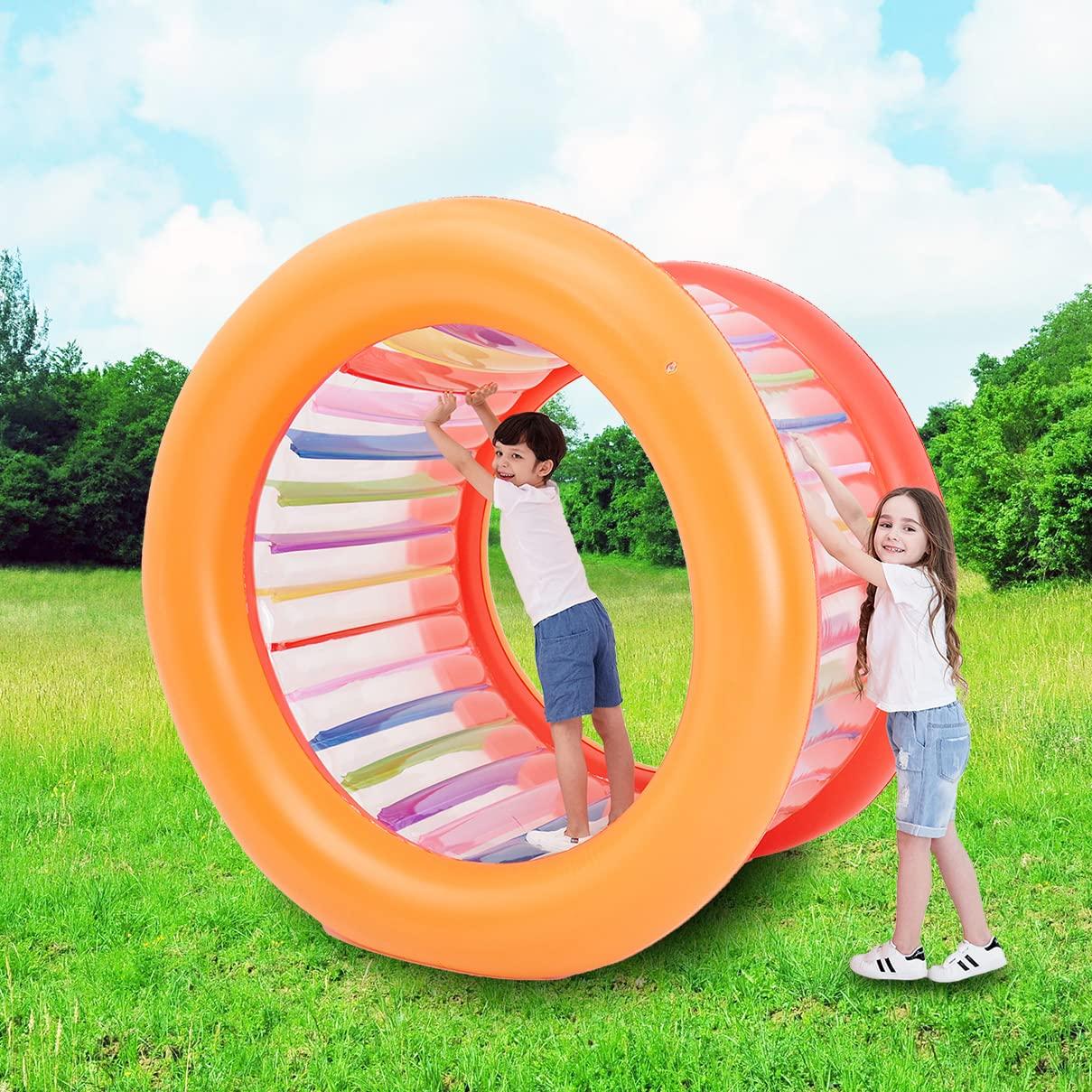 Tzsmat Tzsmat 73\" Diameter Inflatable Giant Colorful Rolling Wheel for Pool Outdoor Backyard Lawn