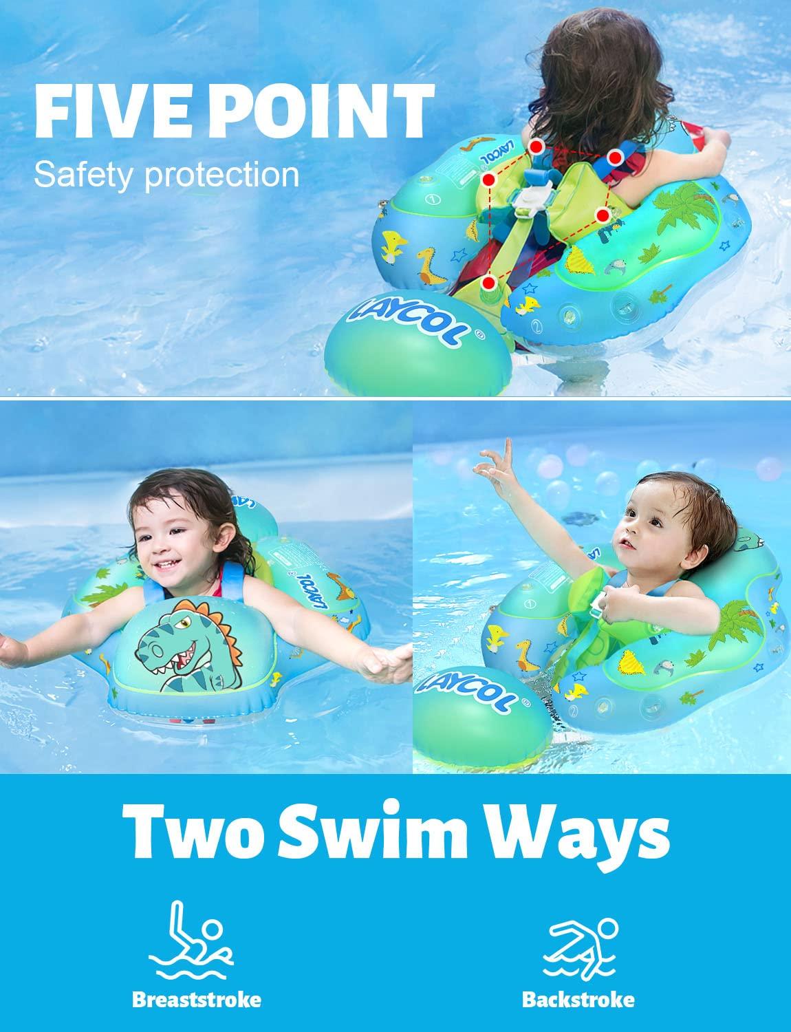 LAYCOL LAYCOL Baby Swimming Float Inflatable Baby Pool Float Ring Newest with Sun Protection Canopy,add Tail no flip Over for Age of 3-36 Months (Dinosaur, S)