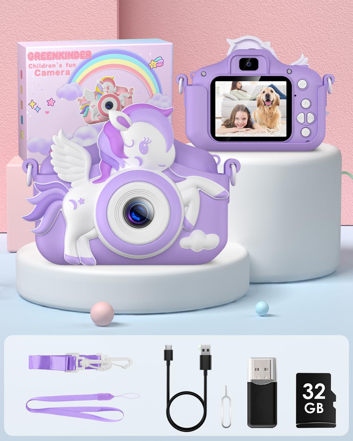 GREENKINDER GREENKINDER Kids Camera, Toddler Digital Camera for Ages 3-12 Girls Boys Childrens, Christmas Birthday Gifts, Selfie 1080P HD Video Camera for 3 4 5 6 7 8 9 Years Old Little Girls Boys Toys Purple