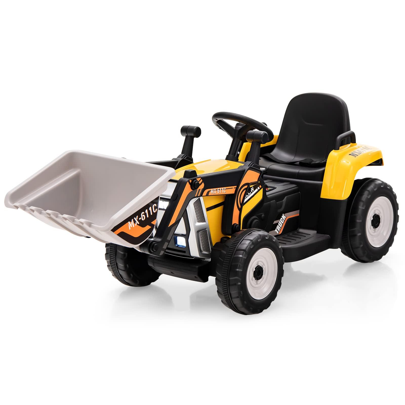 HONEY JOY HONEY JOY Ride On Excavator, 12V Kids Bulldozer Ride On Car w/Remote Control, Electric Construction Vehicle for Kids Digger, 3 Speeds, Adjustable Digging Bucket, Ride On Tractor for Boys Girls(Yellow)