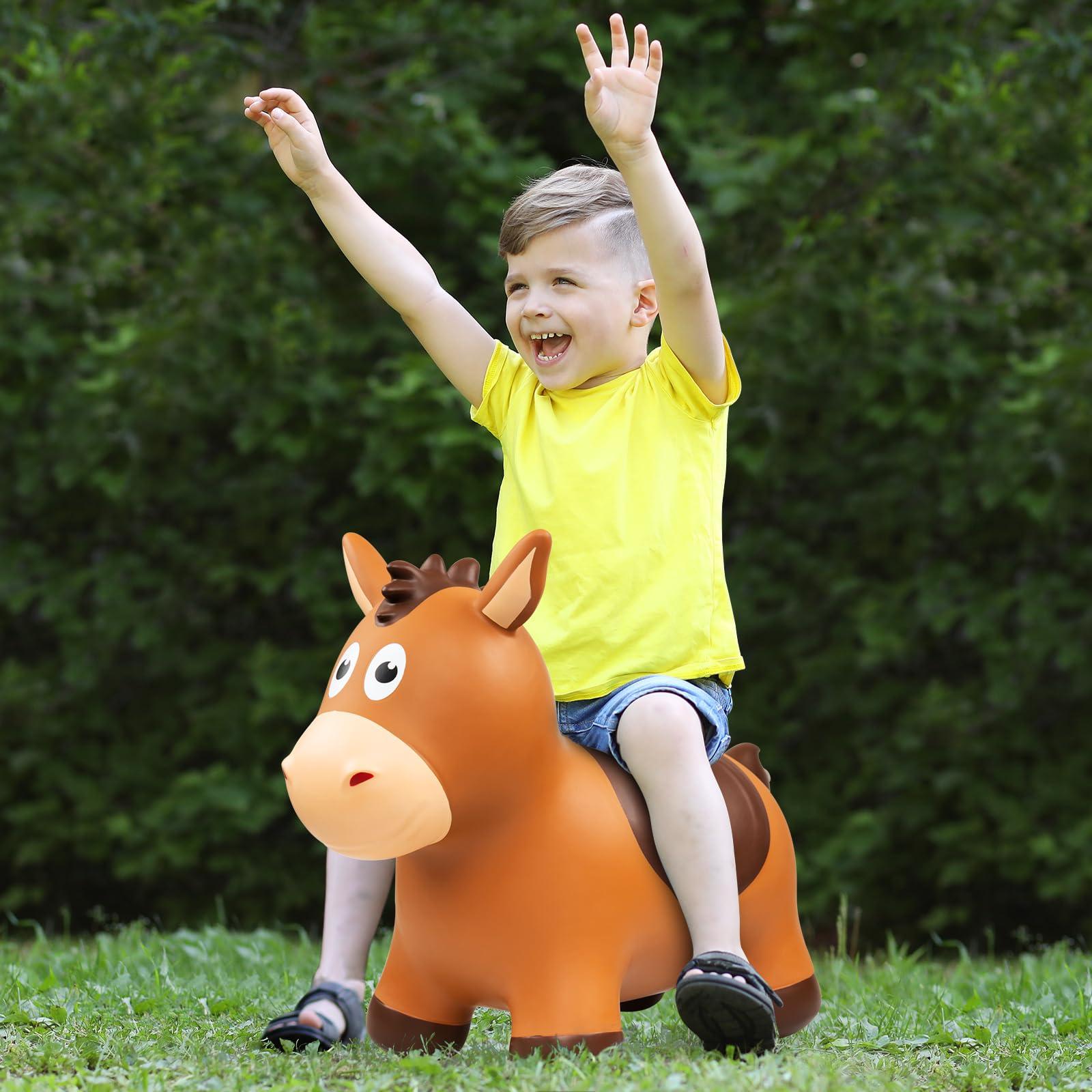 ZOOJOY ZOOJOY Bouncy Horse Hopping Toys, Inflatable Animal Horse Toys for Toddlers 1-3, Outdoor Indoor Bounce and Ride On Bouncer for Boys Girls, Birthday Gifts for 18 Months 2 3 4 5 6 Year Old with Pump