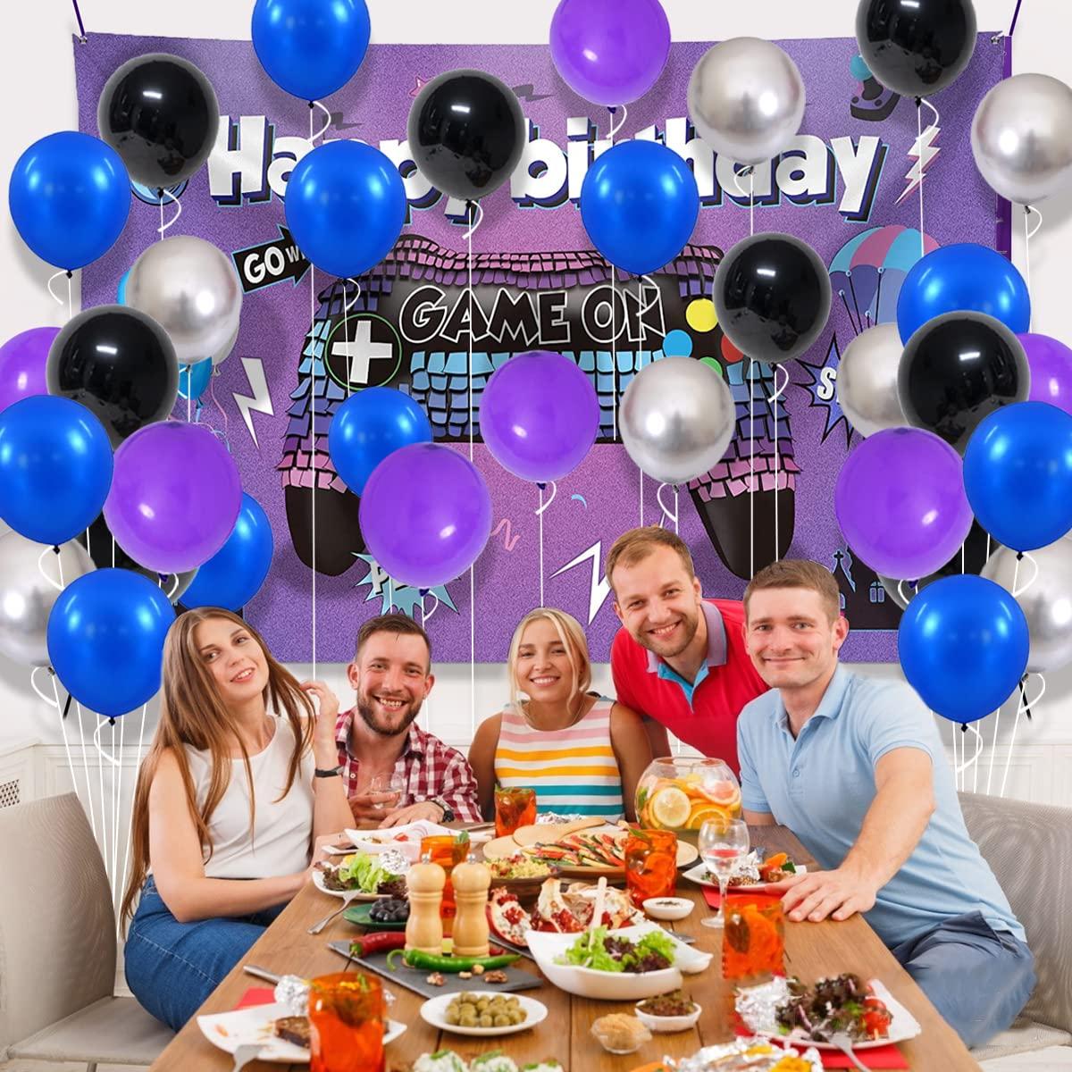 PASOCON Blue Black Purple Balloon Arch Garland Kit - 125PCS Purple Blue Balloons Blue Silver Black Balloons Video Game Birthday Decorations for Video Gaming Miner Birthday Halloween Party Decors