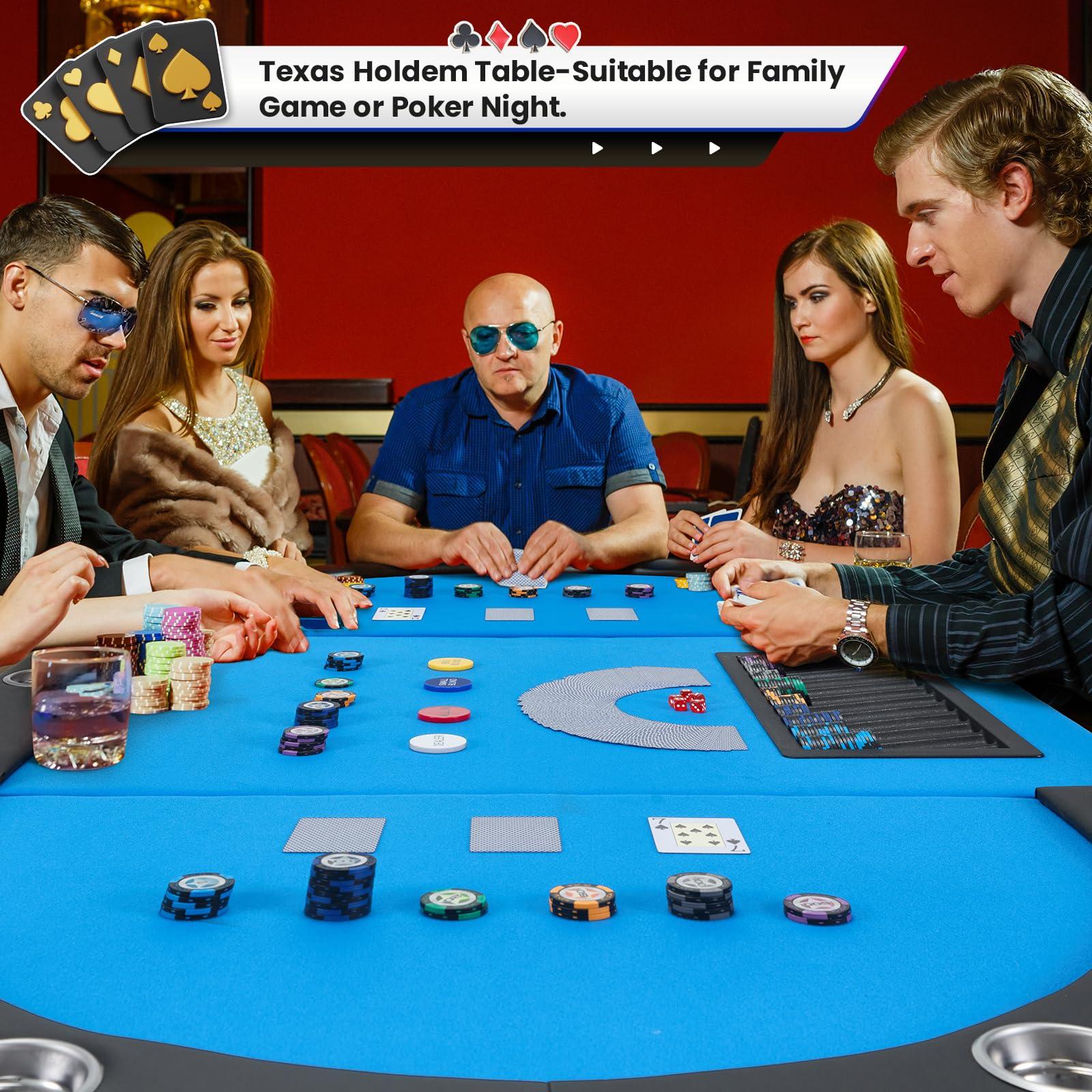 ECOTOUGE ECOTOUGE Poker Table w/Stainless Steel Cup Holder Casino Leisure Table, Top Texas Hold'em Poker Table w/Leg (Blue, Oval)