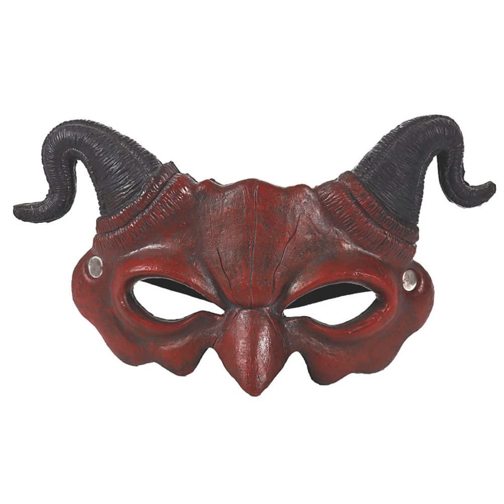 Zerodeko Scary Mask Halloween Masquerade, Scary Half Face Claw Devil Halloween Ghostlike Cosplay Costume Party Horror Devil (Brown) Devil Horns
